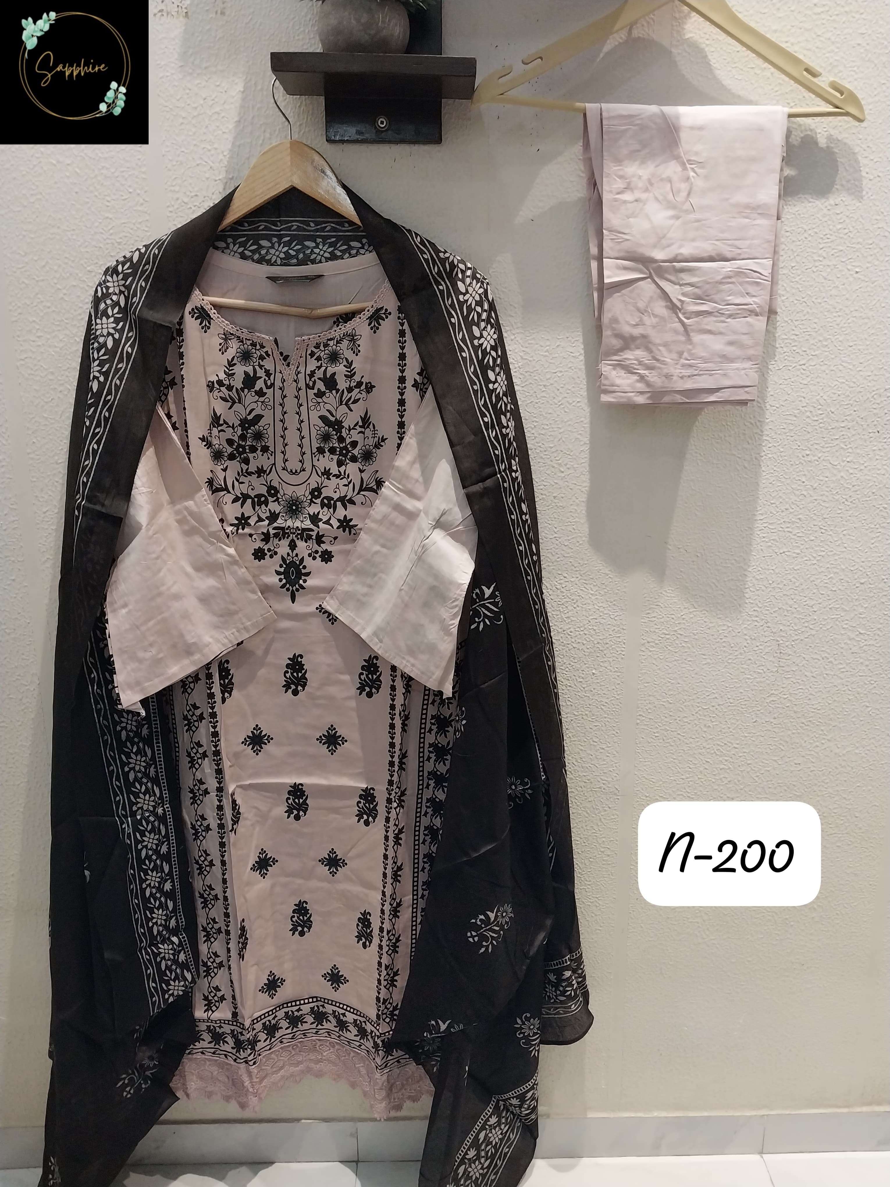 SAPPHIRE AGHA NOORAIN VOL 200 LAWN COTTON FANCY WORK SALWAR KAMEEZ