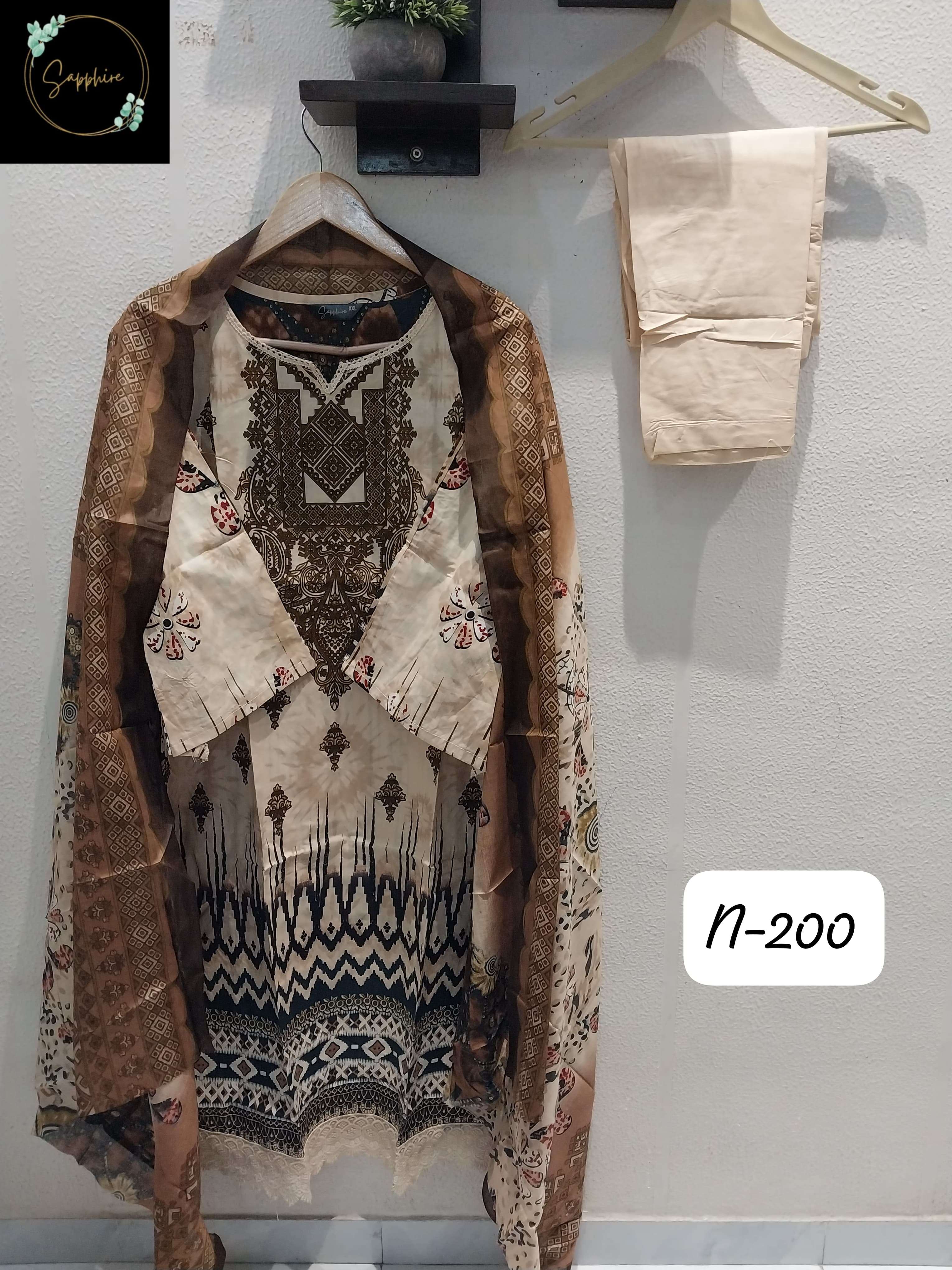 SAPPHIRE AGHA NOORAIN VOL 200 LAWN COTTON FANCY WORK SALWAR KAMEEZ