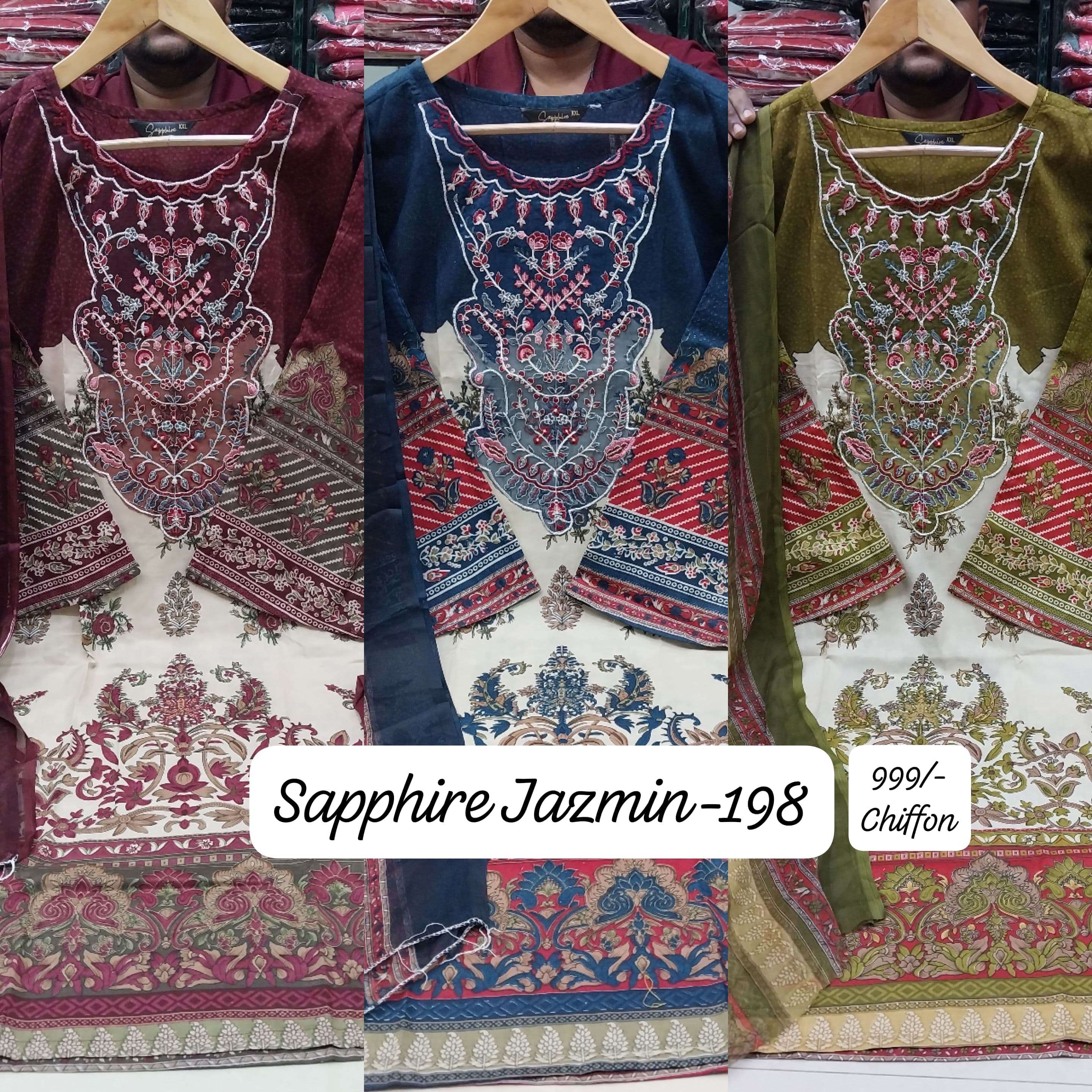 SAPPHIRE JAZMIN VOL J 198 LAWN COTTON PATCH WORK FANCY SALWAR KAMEEZ 
