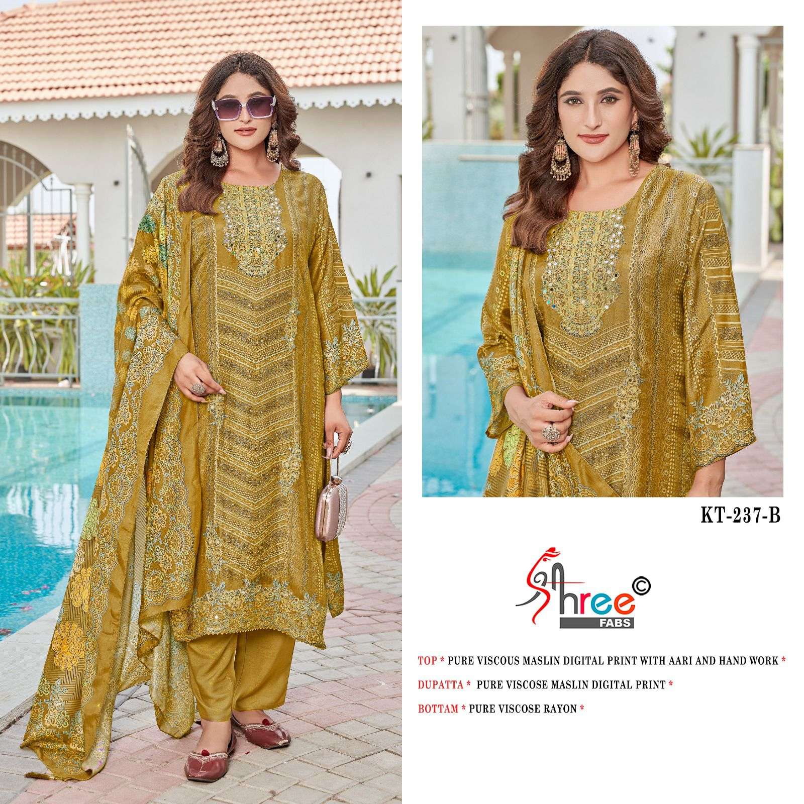 SHREE FABS KT 237 VISCOSE DIGITAL PRINT WITH EMBROIDERY WORK SUIT