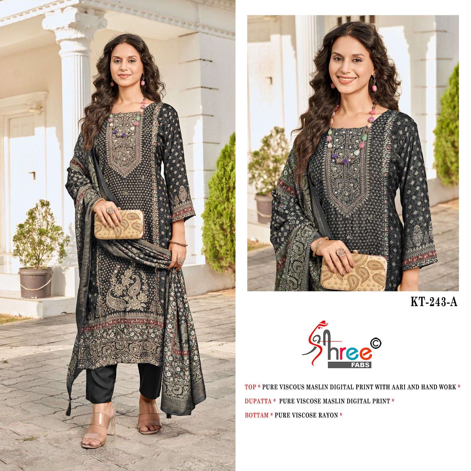 SHREE FABS KT 243 VISCOSE DIGITAL PRINTS WITH FANCY WORK SUIT