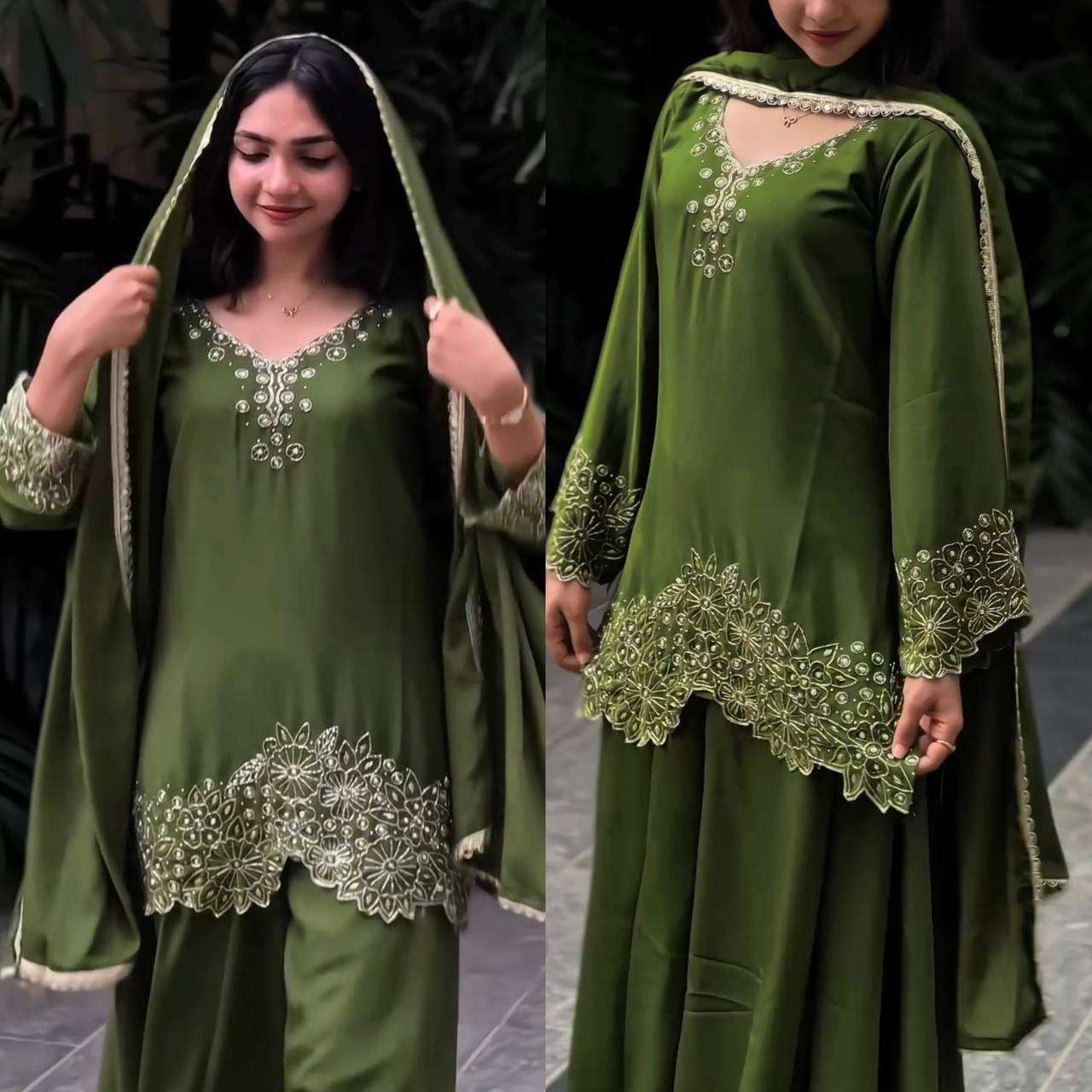 SRK 5268 GEORGETTE PARTY WEAR LOOK DESIGNER TOP SHARARA AND DUPATTA SET