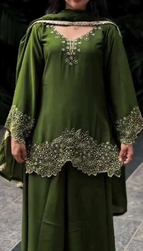 SRK 5268 GEORGETTE PARTY WEAR LOOK DESIGNER TOP SHARARA AND DUPATTA SET