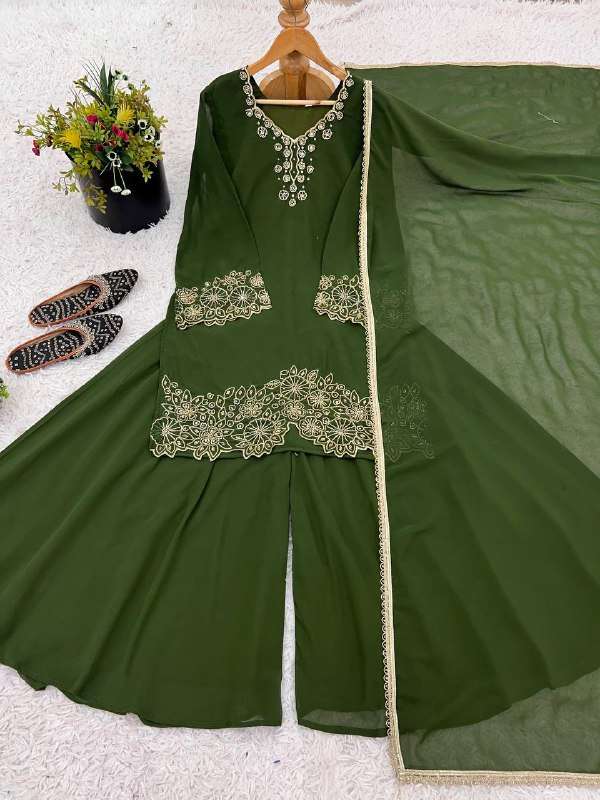 SRK 5268 GEORGETTE PARTY WEAR LOOK DESIGNER TOP SHARARA AND DUPATTA SET