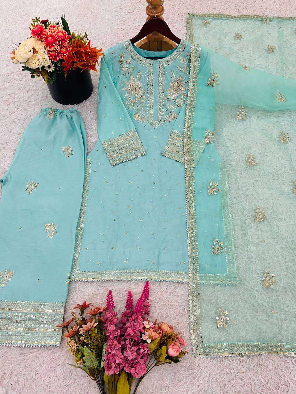 SRK 5273 SILK HEAVY SEQUENCE EMBROIDERY DESIGNER PARTY WEAR SUIT