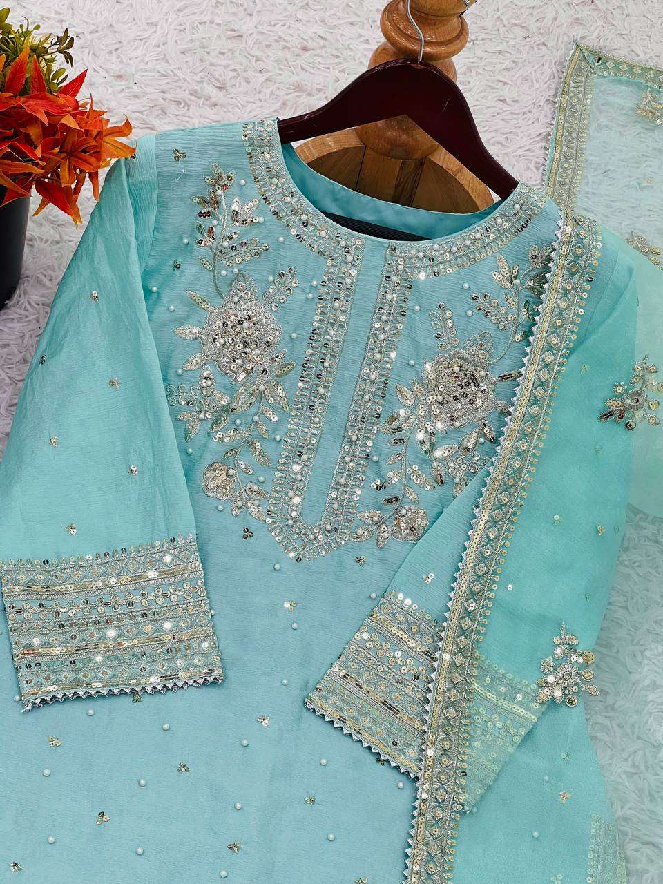 SRK 5273 SILK HEAVY SEQUENCE EMBROIDERY DESIGNER PARTY WEAR SUIT