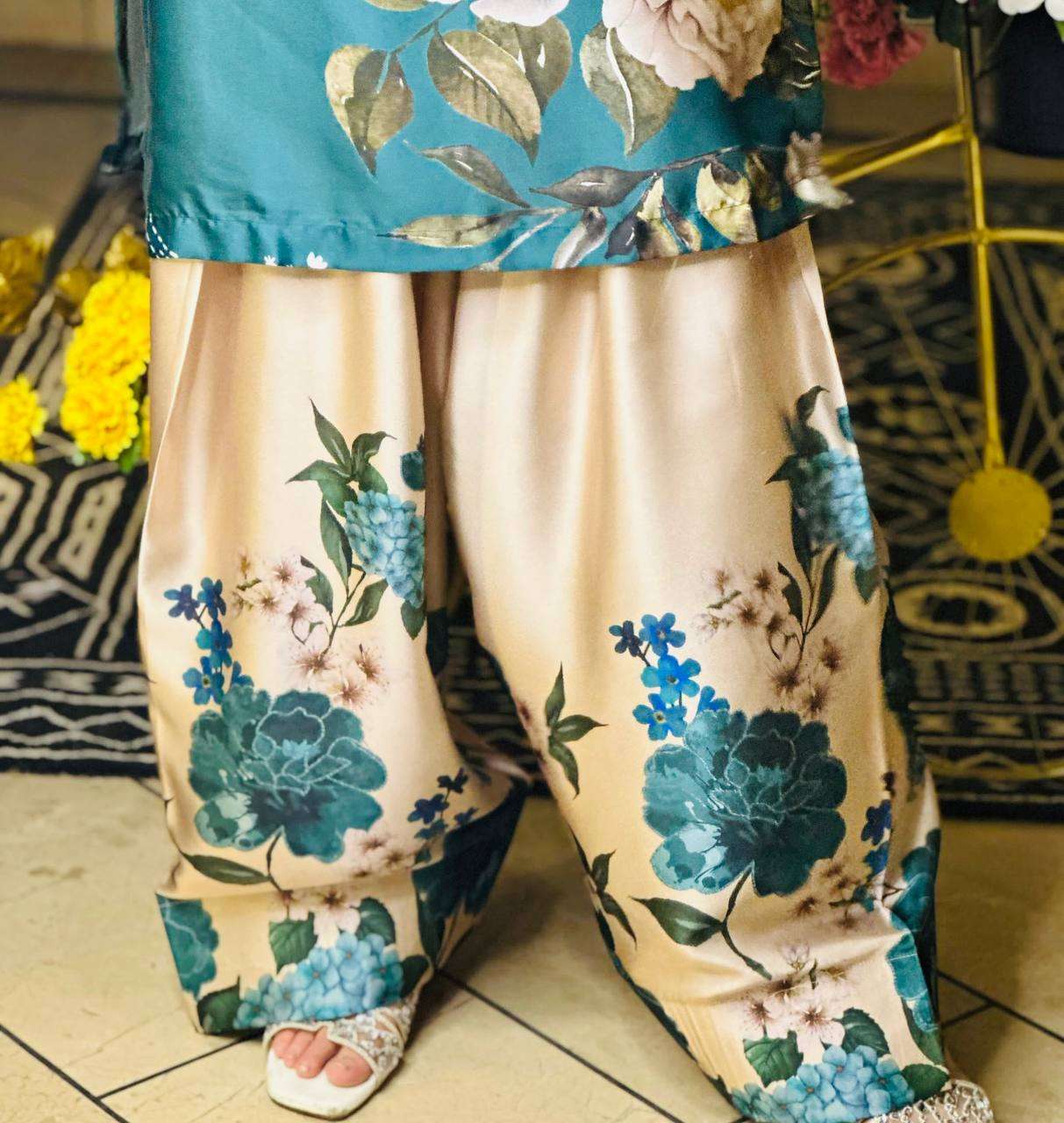 SRK 5275 CREPE SILK FANCY DESIGNER TOP WITH FARSHI PLAZZO AND DUPATTA SET 