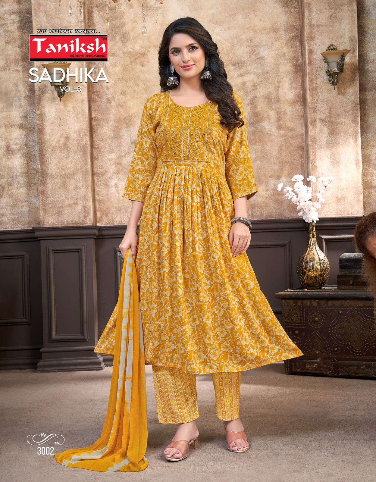 TANIKSH SADHIKA VOL 4 RAYON PRINT NAIRA CUT STYLE KURTI COMBO SET 