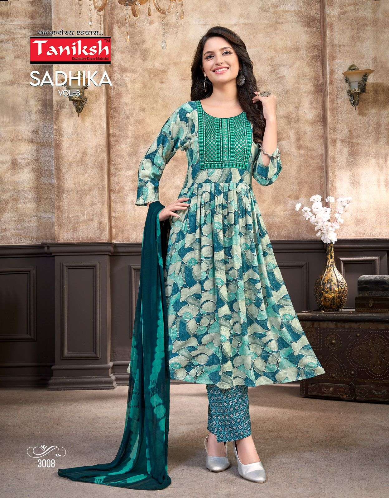 TANIKSH SADHIKA VOL 4 RAYON PRINT NAIRA CUT STYLE KURTI COMBO SET 