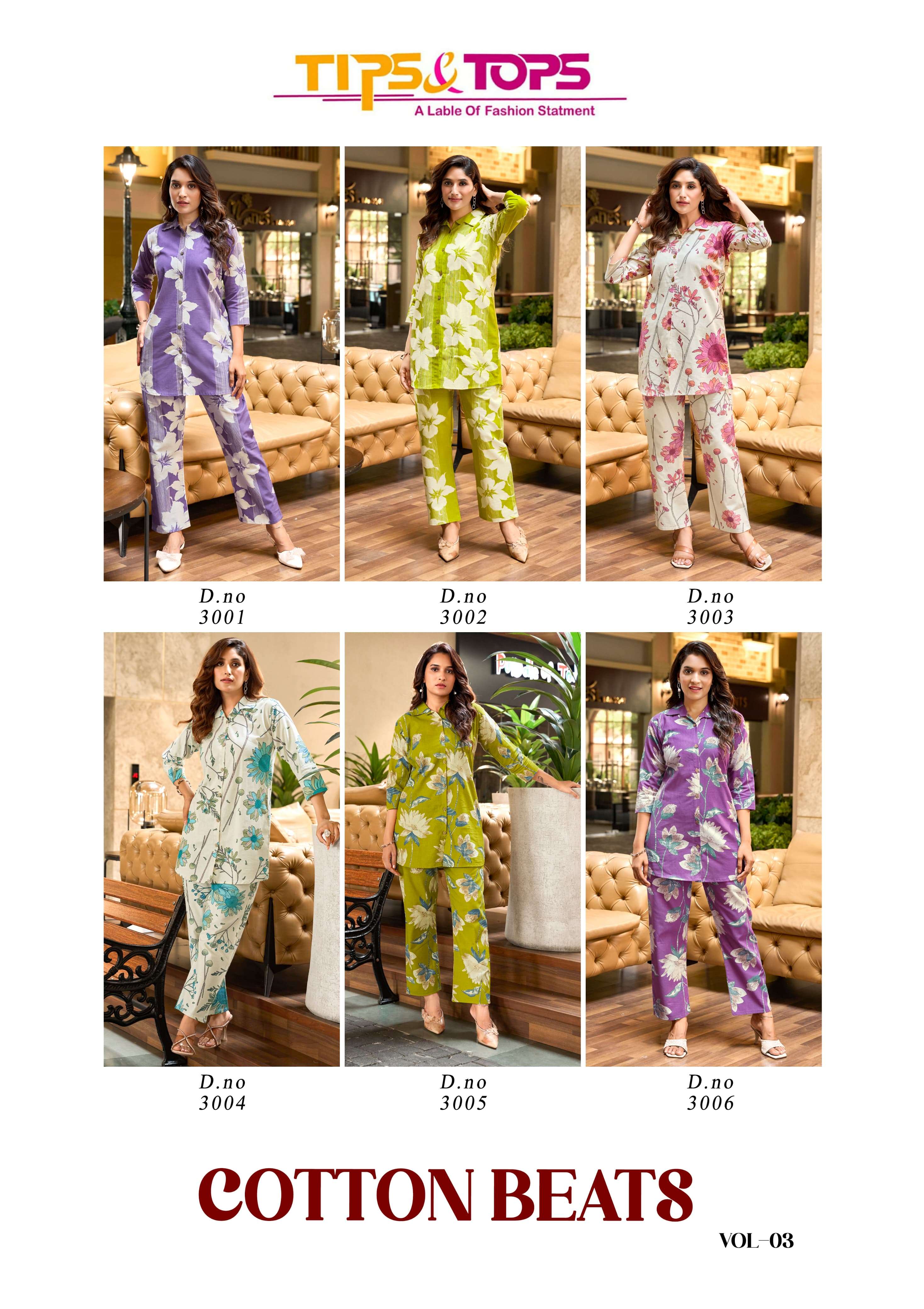 TIPS AND TOPS COTTON BEATS VOL 3 SHIRT PATTERN FANCY WEAR CO-ORD SET