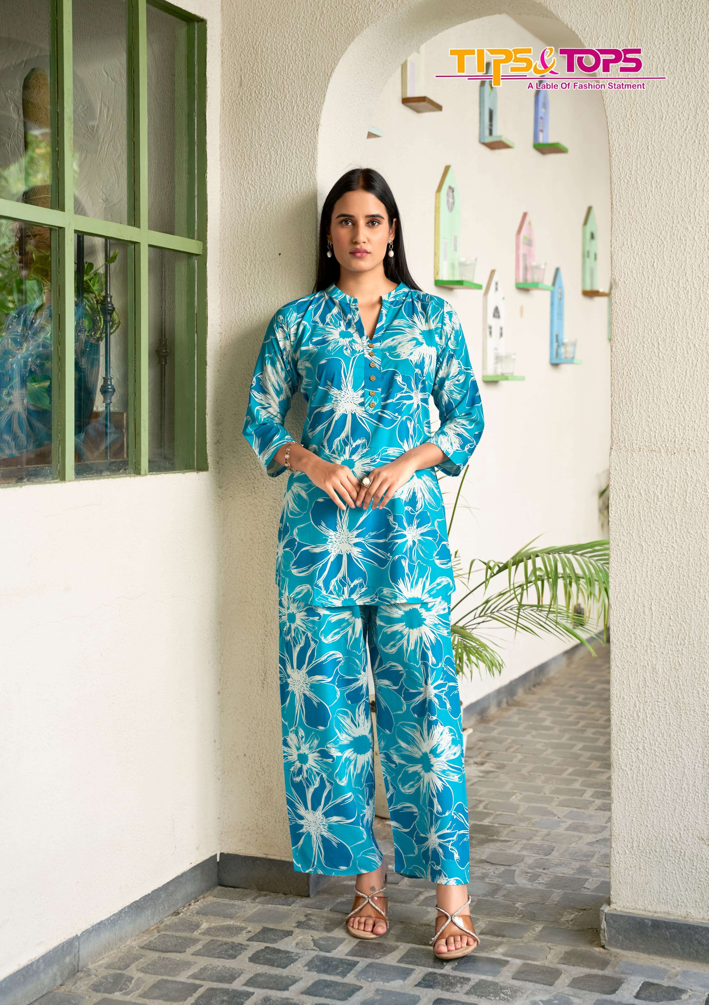 TIPS AND TOPS FASHION BEATS VOL 12 RAYON PRINT FANCY WEAR LADIES TOP WITH PANT PAIR 