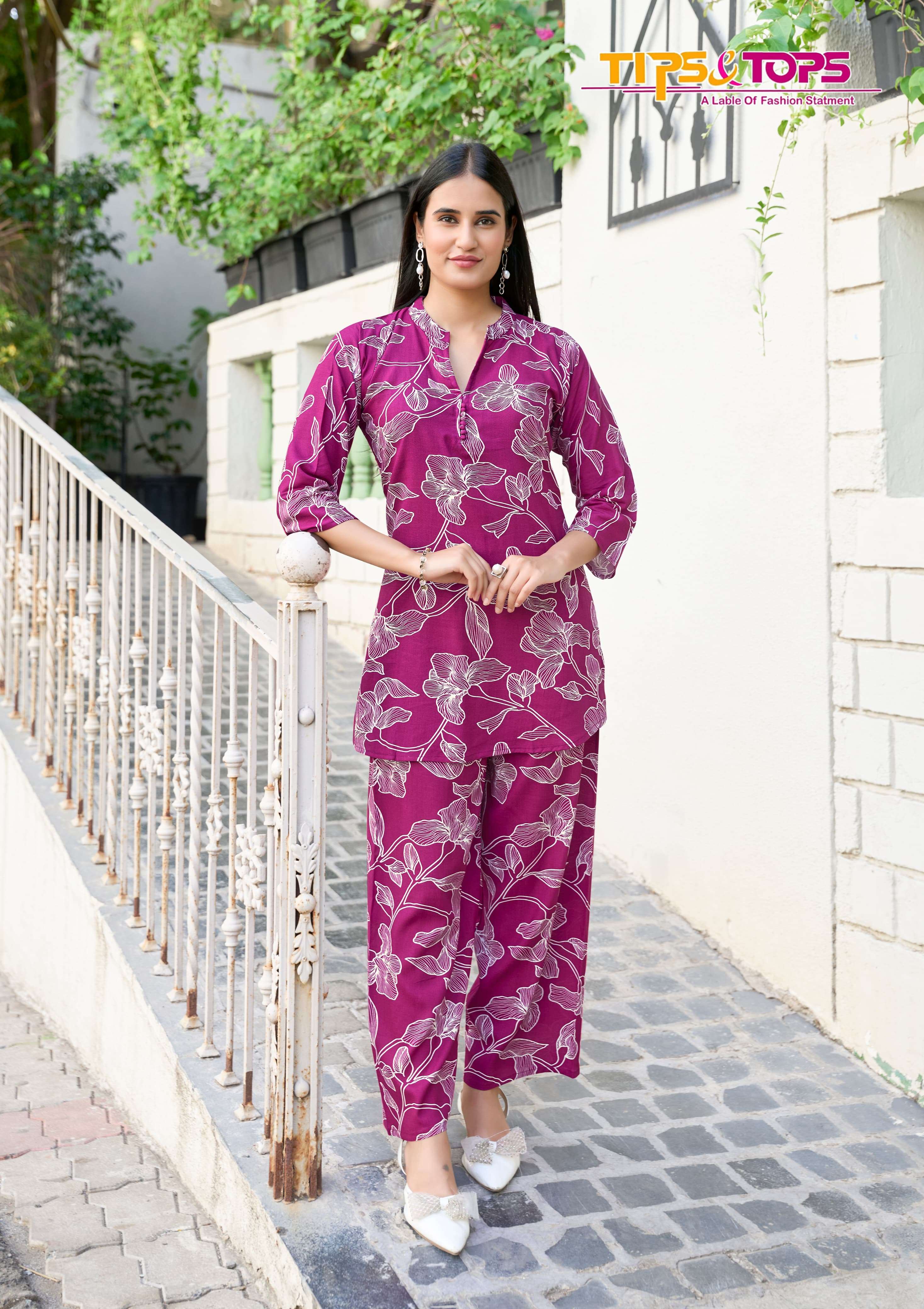 TIPS AND TOPS FASHION BEATS VOL 12 RAYON PRINT FANCY WEAR LADIES TOP WITH PANT PAIR 