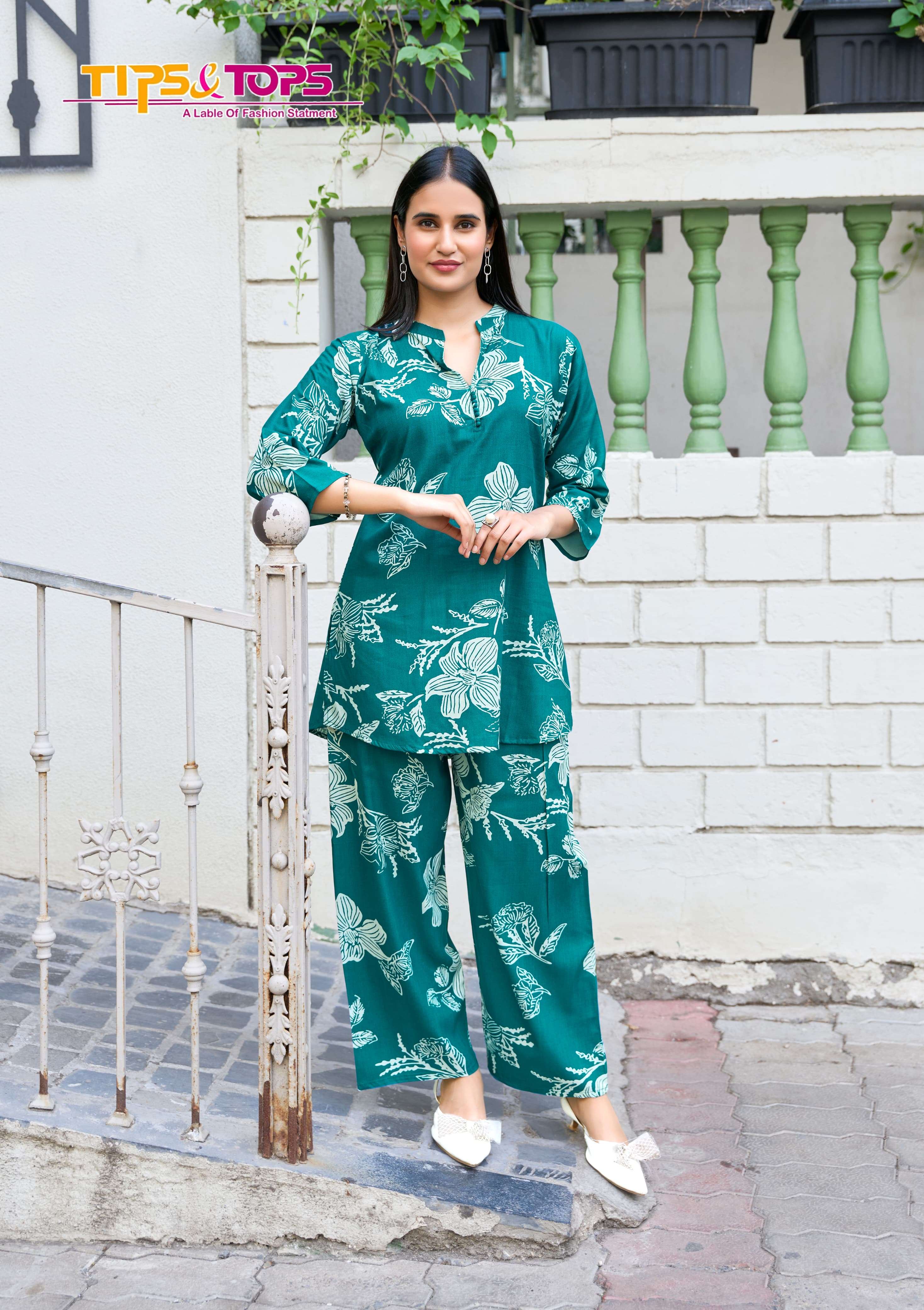 TIPS AND TOPS FASHION BEATS VOL 12 RAYON PRINT FANCY WEAR LADIES TOP WITH PANT PAIR 