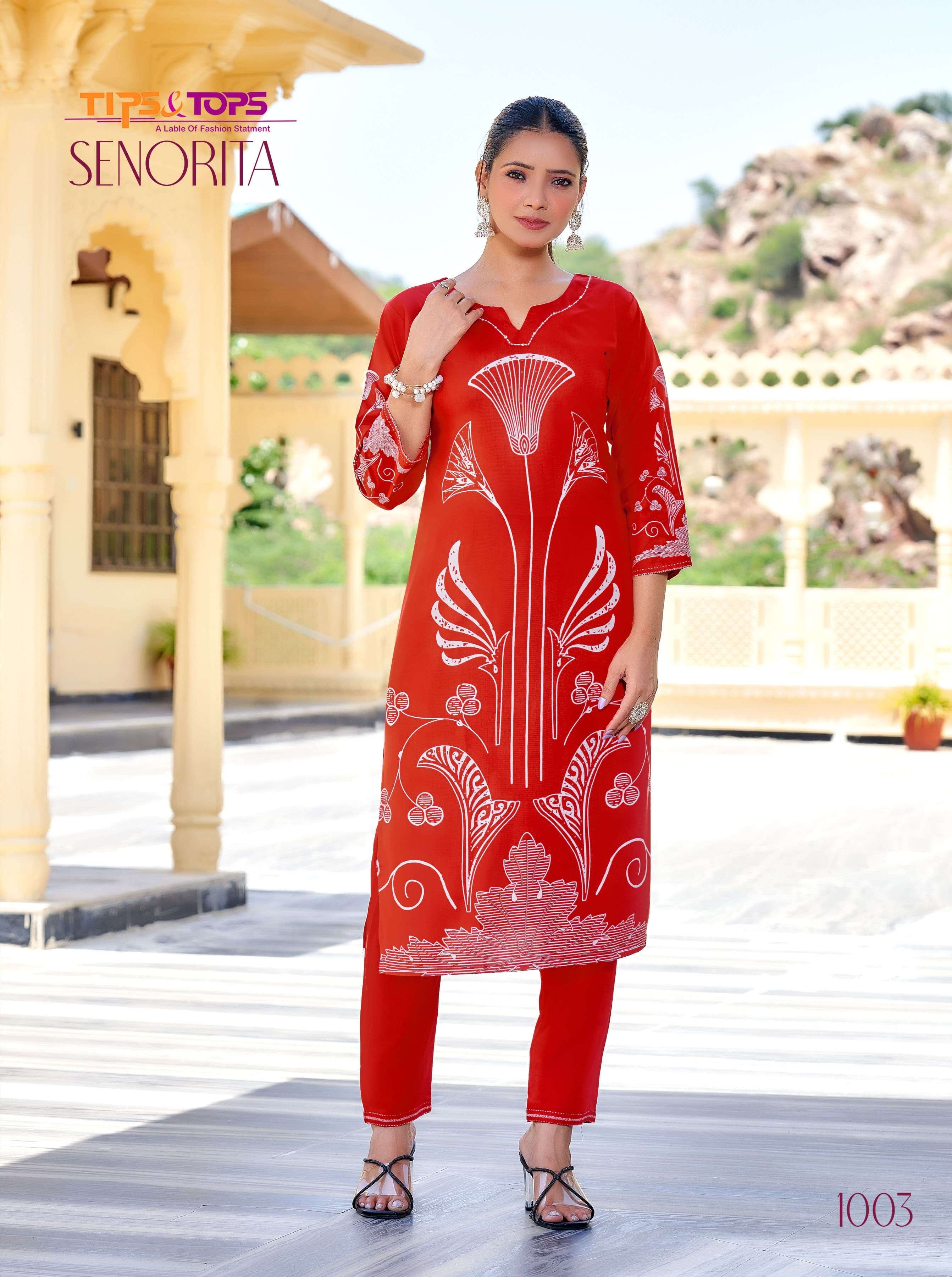 TIPS AND TOPS SENORITA RAYON PRINT FANCY KURTI WITH BOTTOM PAIR