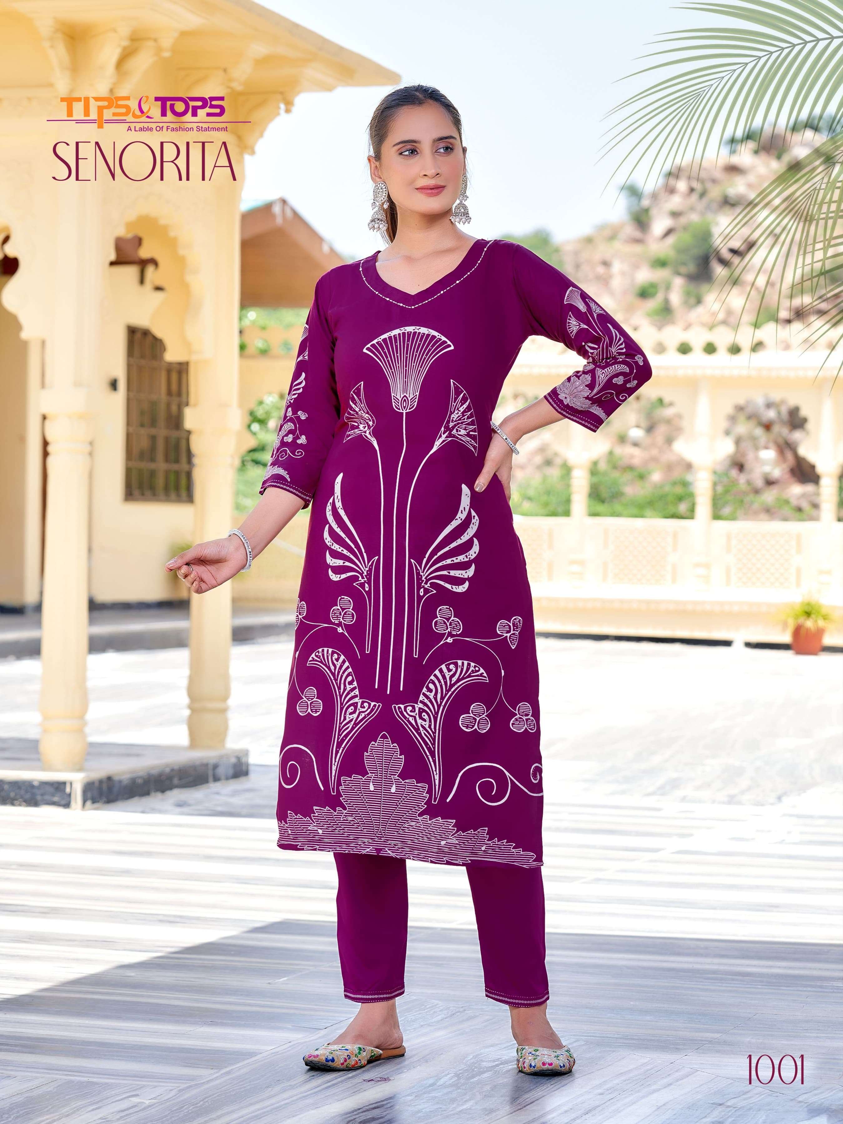 TIPS AND TOPS SENORITA RAYON PRINT FANCY KURTI WITH BOTTOM PAIR