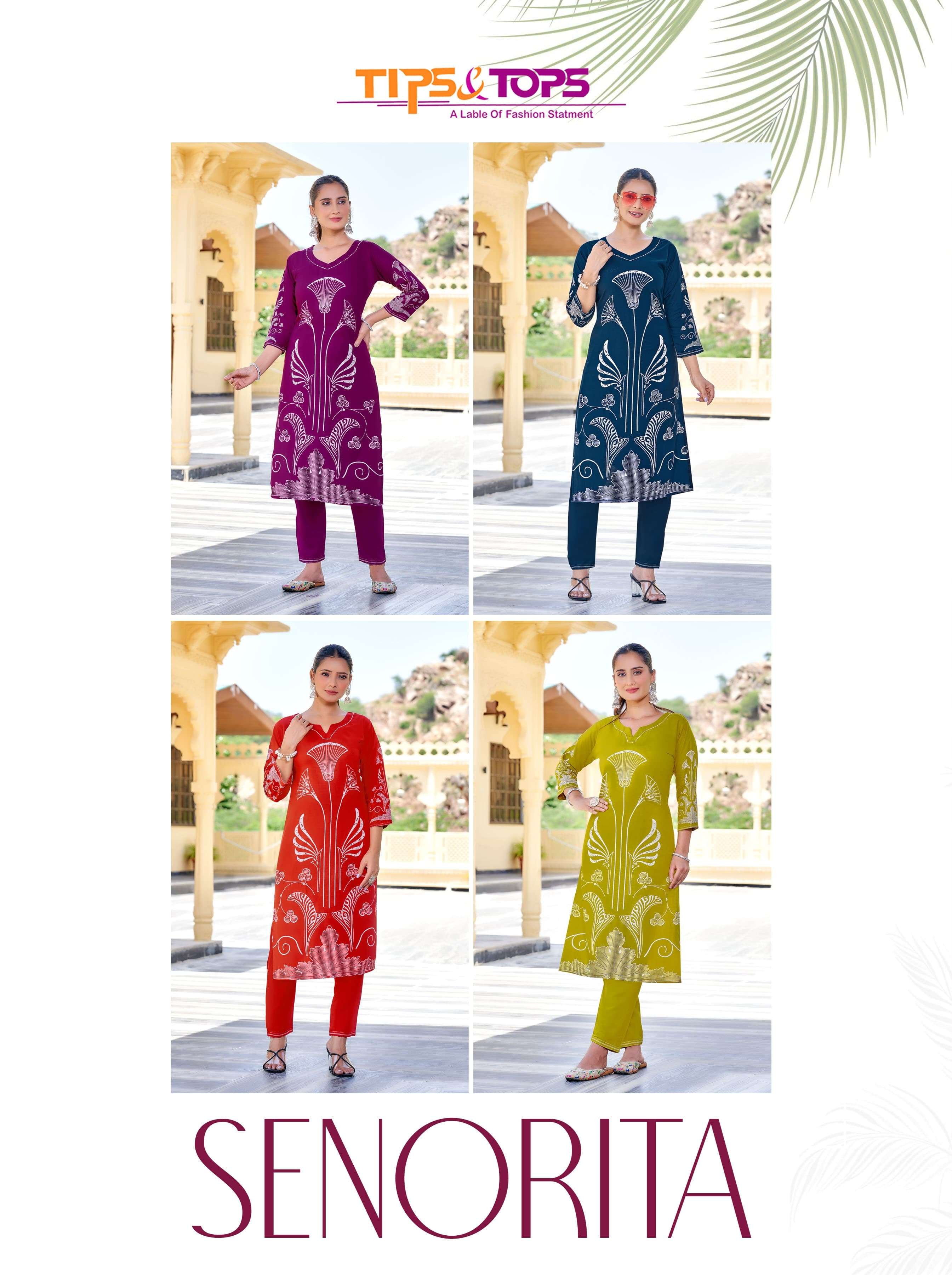 TIPS AND TOPS SENORITA RAYON PRINT FANCY KURTI WITH BOTTOM PAIR