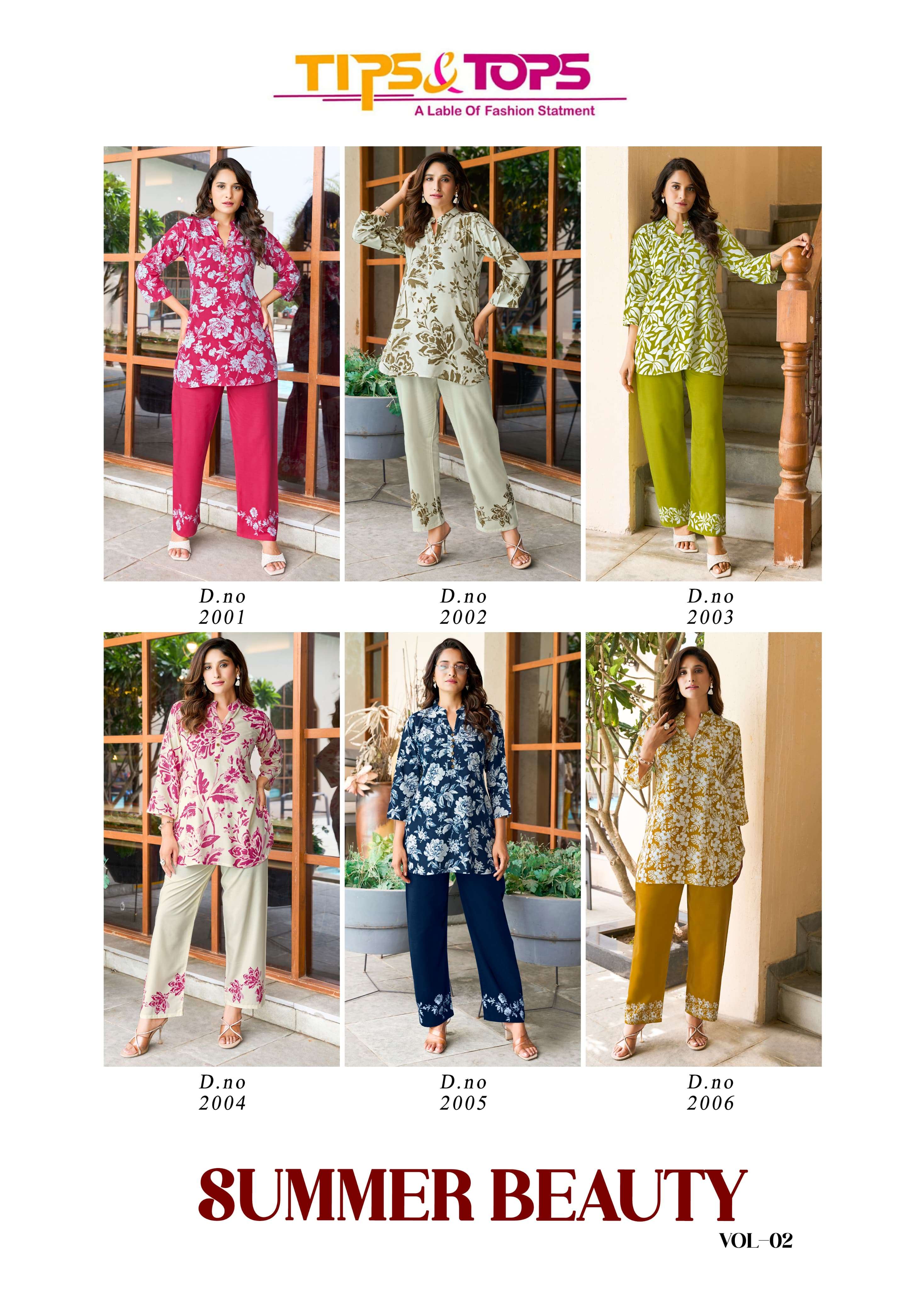 TIPS AND TOPS SUMMER BEAUTY VOL 2 RAYON PRINTED FANCY TOP WITH BOTTOM SET