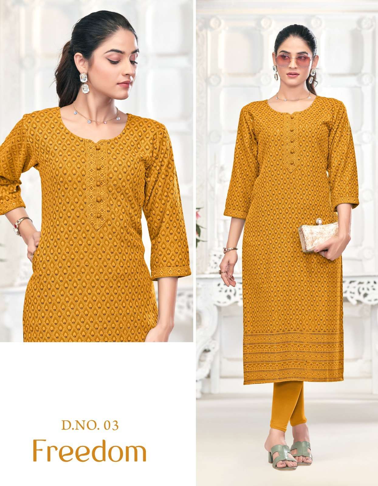 TUNIC HOUSE FREEDOM RAYON CHIKANKARI STRAIGHT LADIES KURTI 
