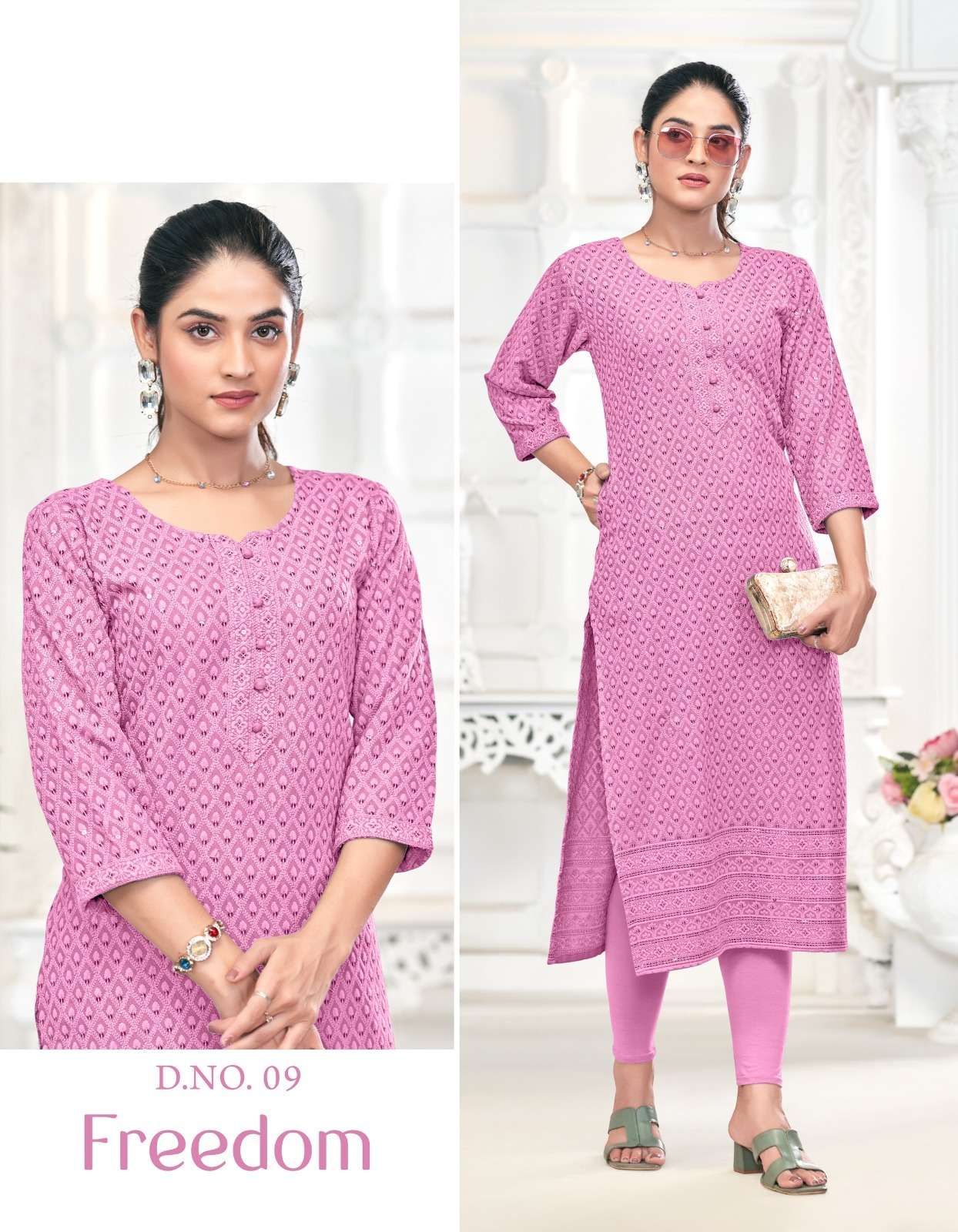 TUNIC HOUSE FREEDOM RAYON CHIKANKARI STRAIGHT LADIES KURTI 