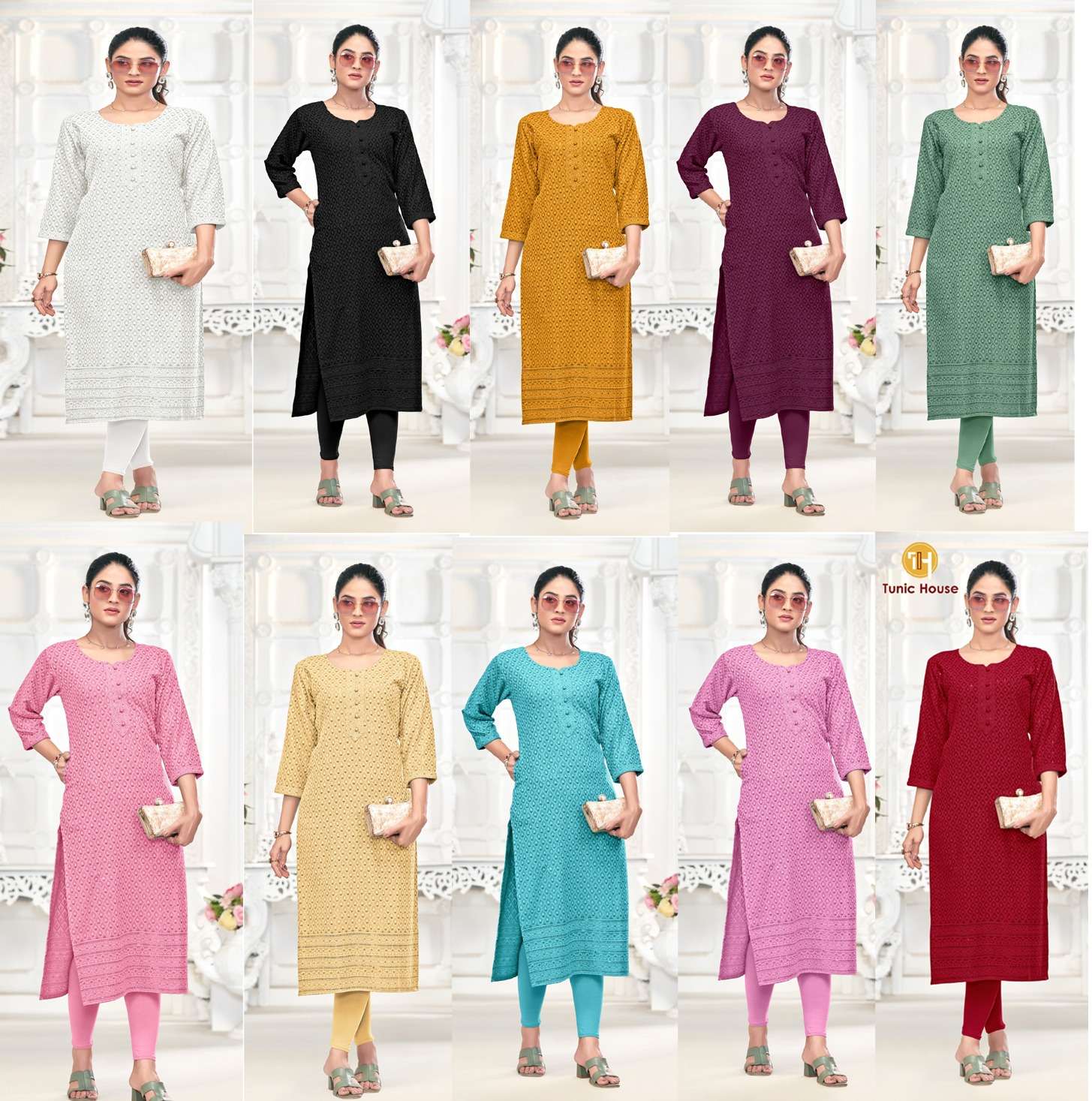 TUNIC HOUSE FREEDOM RAYON CHIKANKARI STRAIGHT LADIES KURTI 