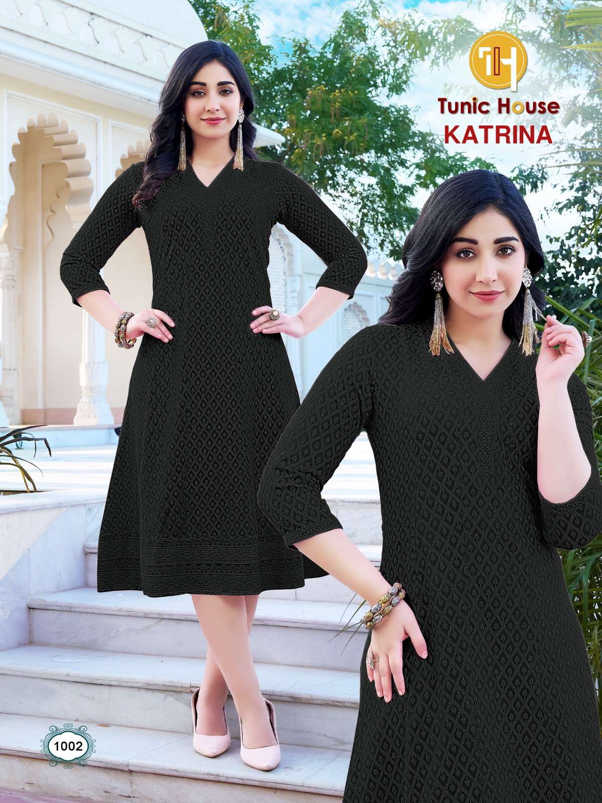 TUNIC HOUSE KATRINA FANCY CHIKANKARI WORK LADIES MIDI GOWN