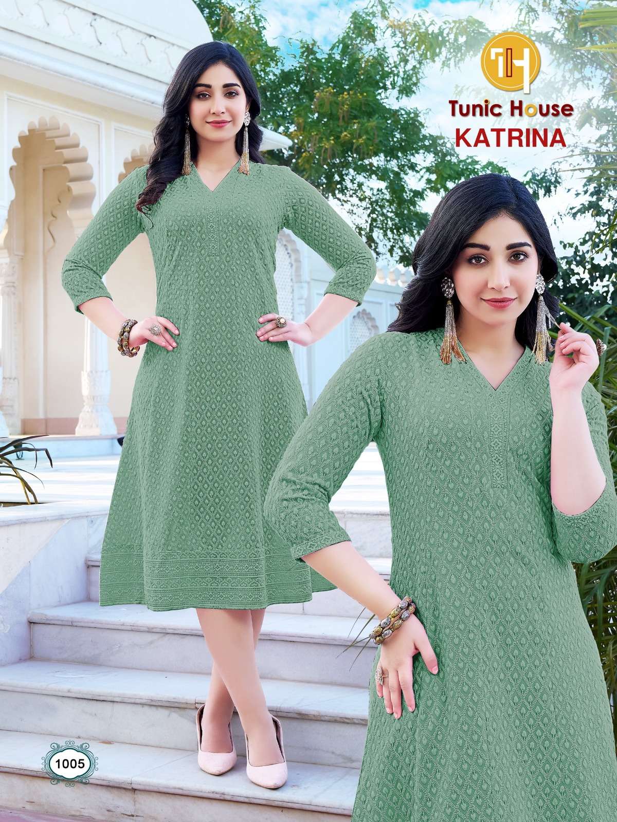 TUNIC HOUSE KATRINA FANCY CHIKANKARI WORK LADIES MIDI GOWN