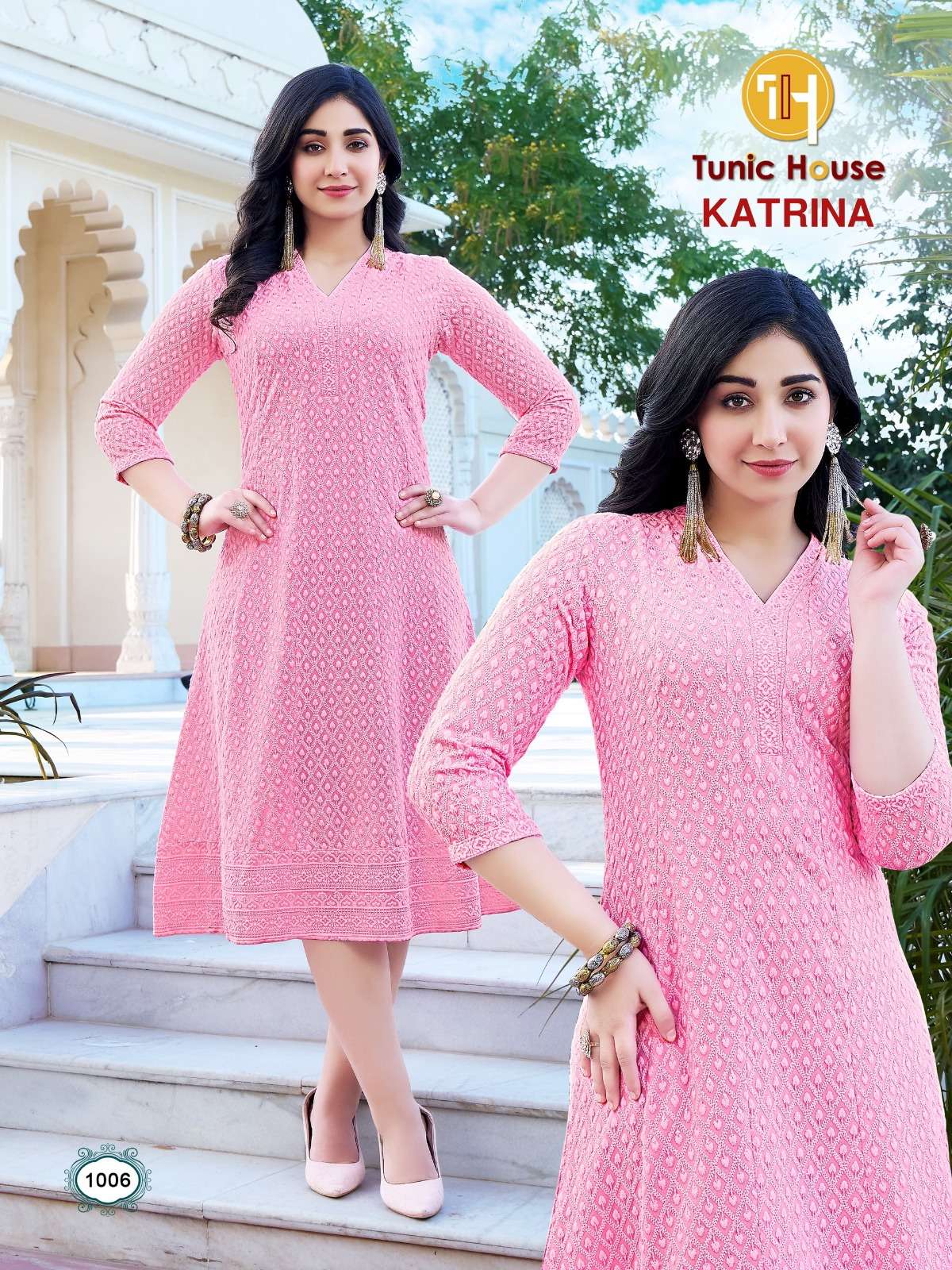 TUNIC HOUSE KATRINA FANCY CHIKANKARI WORK LADIES MIDI GOWN