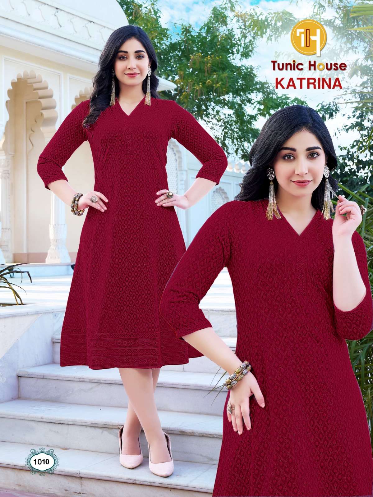 TUNIC HOUSE KATRINA FANCY CHIKANKARI WORK LADIES MIDI GOWN