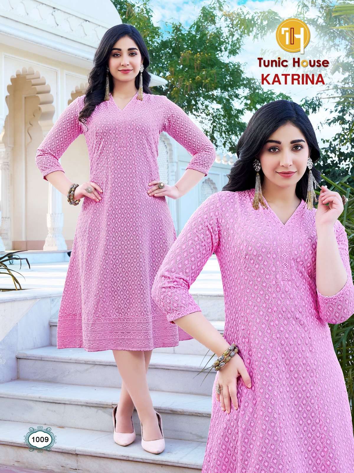 TUNIC HOUSE KATRINA FANCY CHIKANKARI WORK LADIES MIDI GOWN