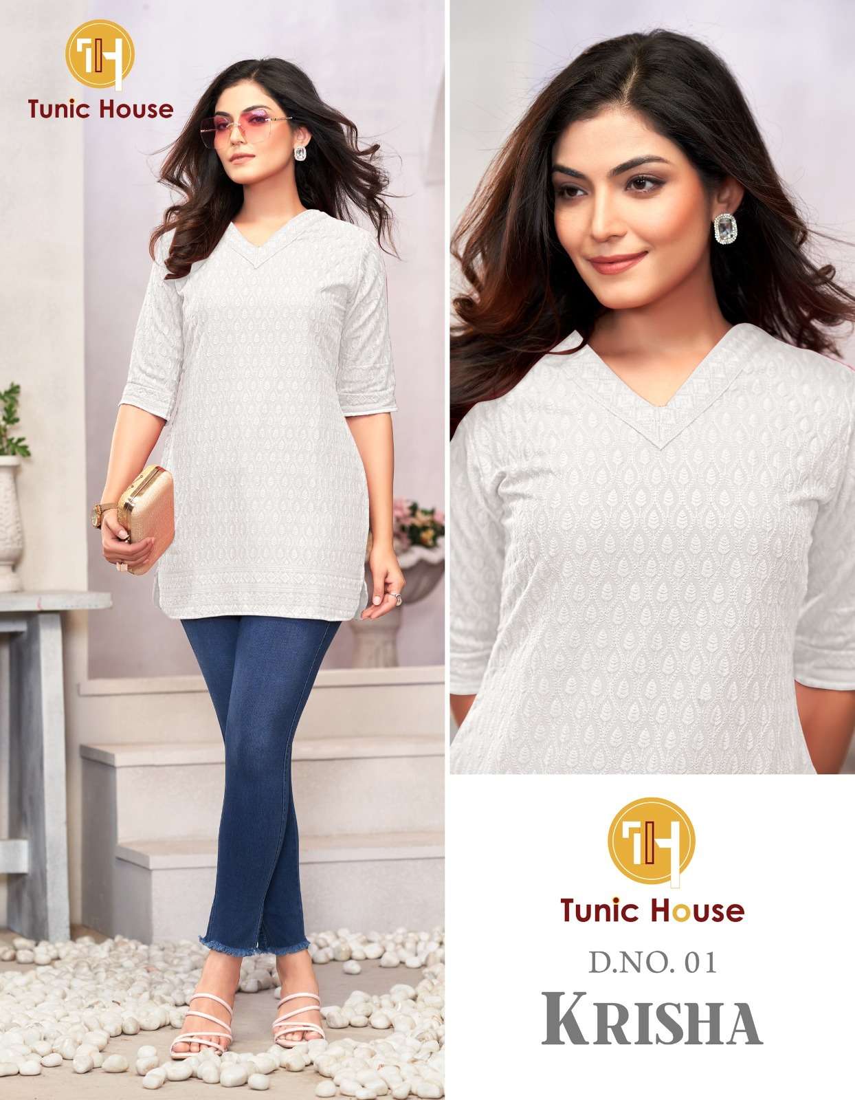 TUNIC HOUSE KRISHA RAYON FANCY CHIKANKARI WORK LADIES TOP