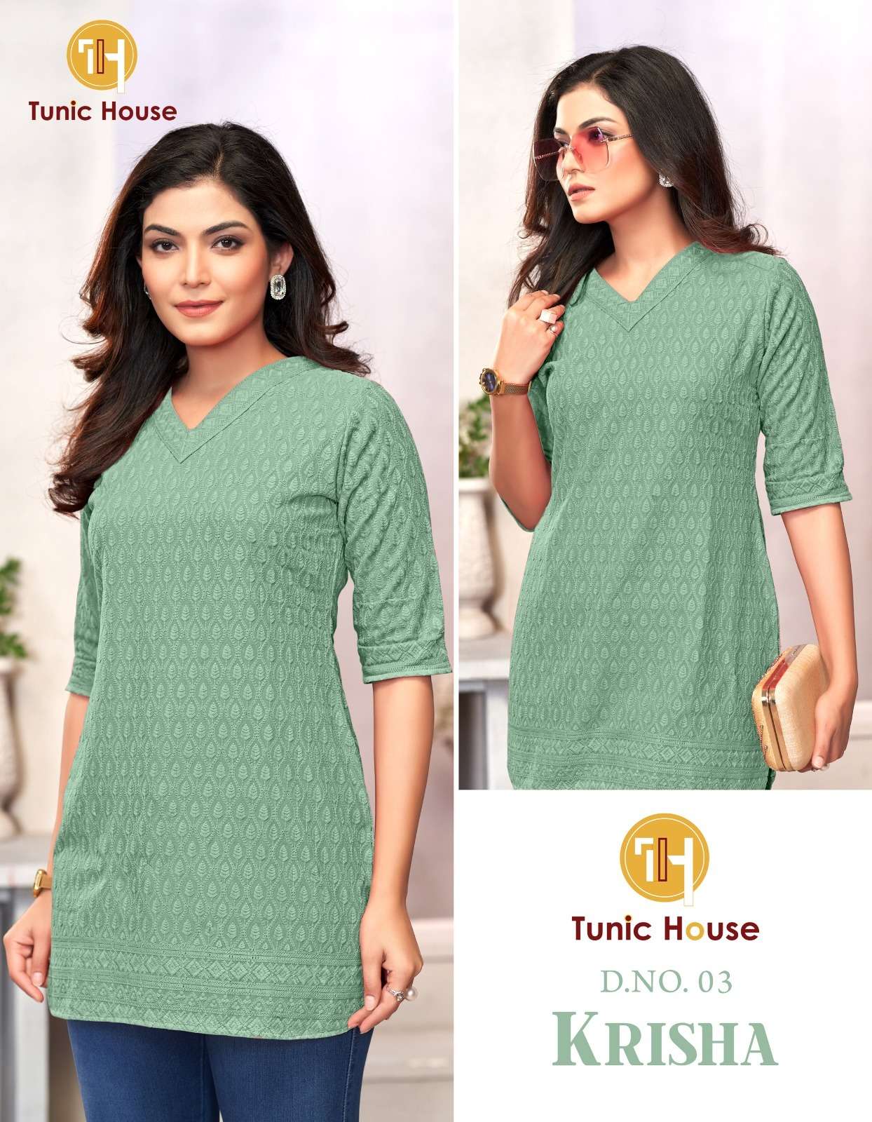 TUNIC HOUSE KRISHA RAYON FANCY CHIKANKARI WORK LADIES TOP