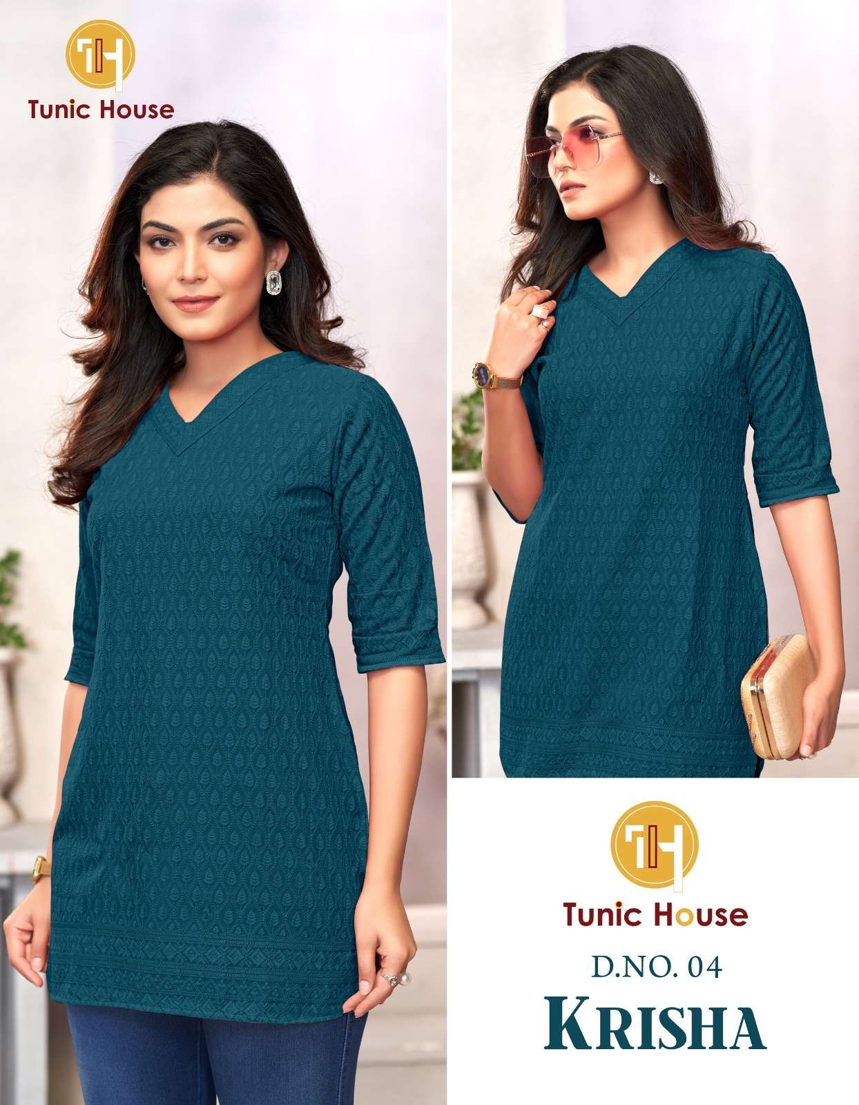 TUNIC HOUSE KRISHA RAYON FANCY CHIKANKARI WORK LADIES TOP