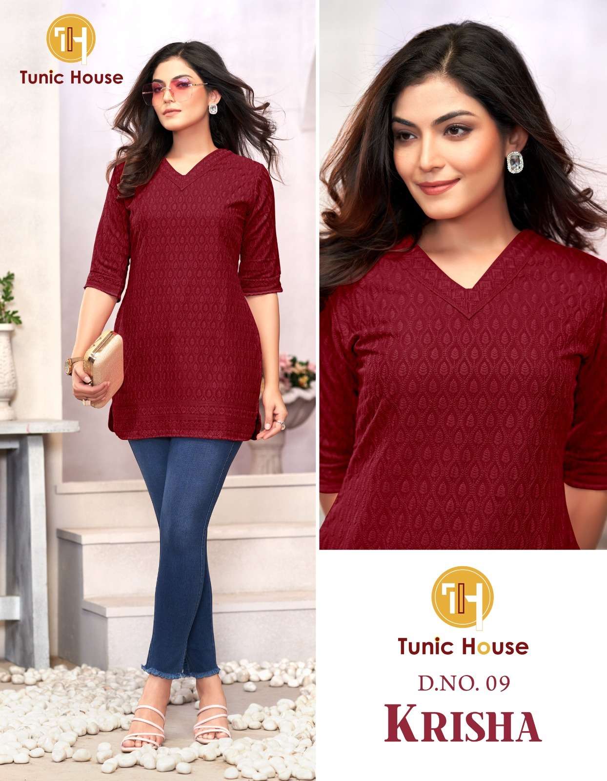 TUNIC HOUSE KRISHA RAYON FANCY CHIKANKARI WORK LADIES TOP