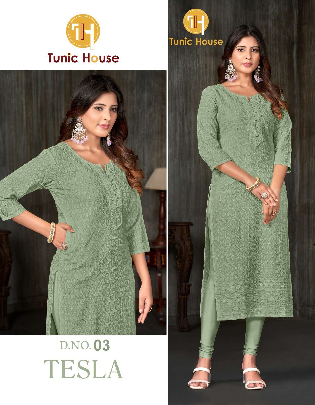 TUNIC HOUSE TESLA RAYON CHIKANKARI WORK FANCY LADIES KURTI 