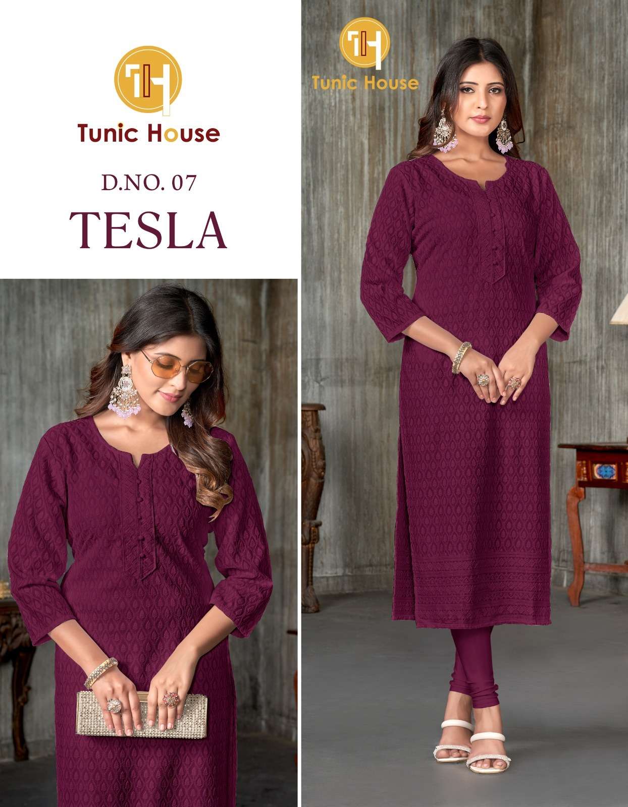 TUNIC HOUSE TESLA RAYON CHIKANKARI WORK FANCY LADIES KURTI 