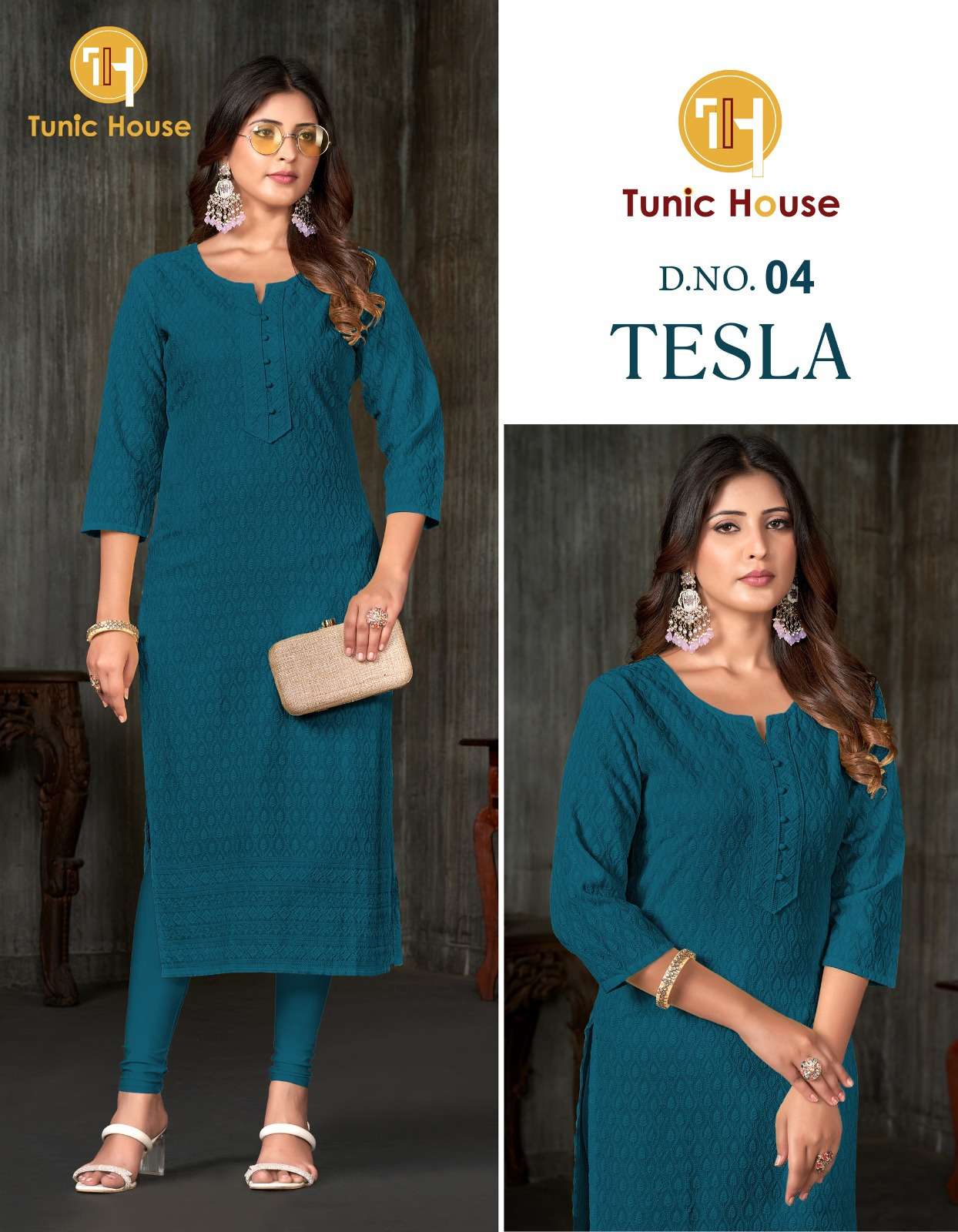 TUNIC HOUSE TESLA RAYON CHIKANKARI WORK FANCY LADIES KURTI 