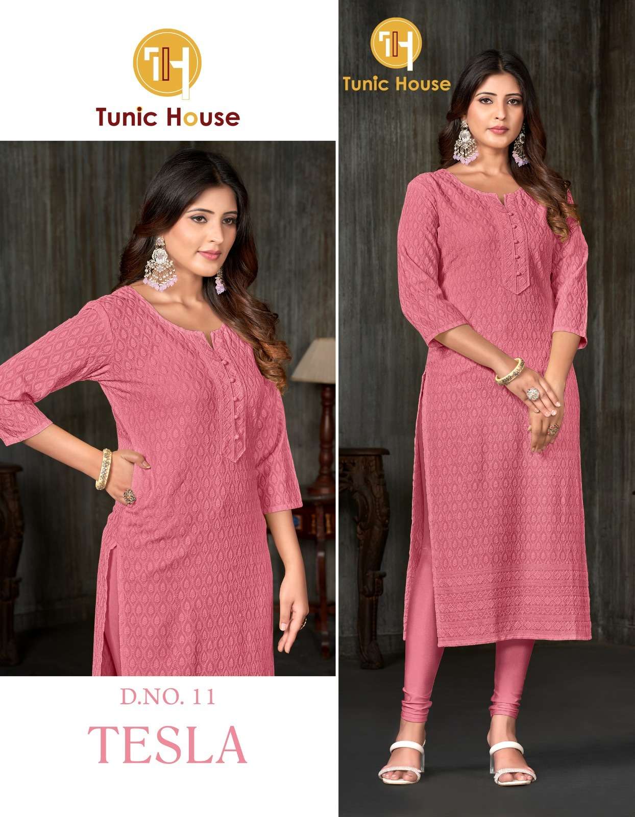 TUNIC HOUSE TESLA RAYON CHIKANKARI WORK FANCY LADIES KURTI 