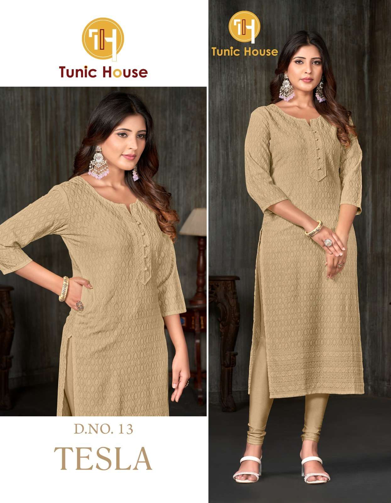 TUNIC HOUSE TESLA RAYON CHIKANKARI WORK FANCY LADIES KURTI 
