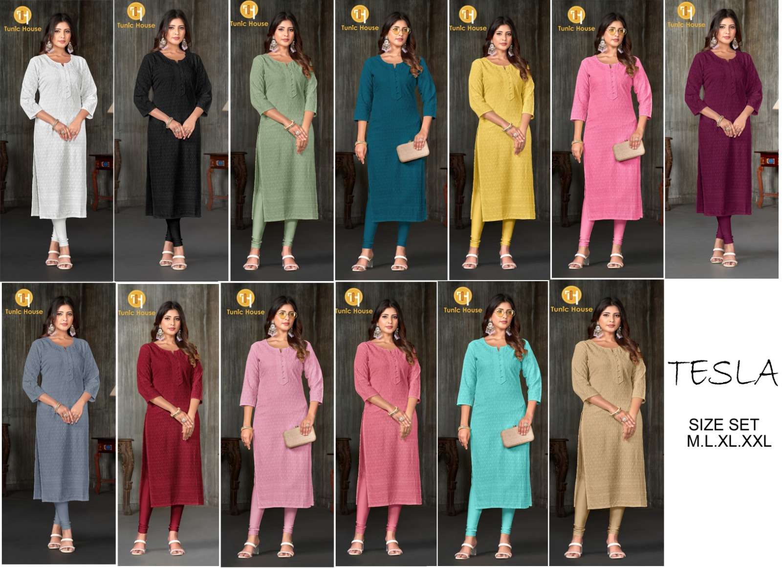 TUNIC HOUSE TESLA RAYON CHIKANKARI WORK FANCY LADIES KURTI 