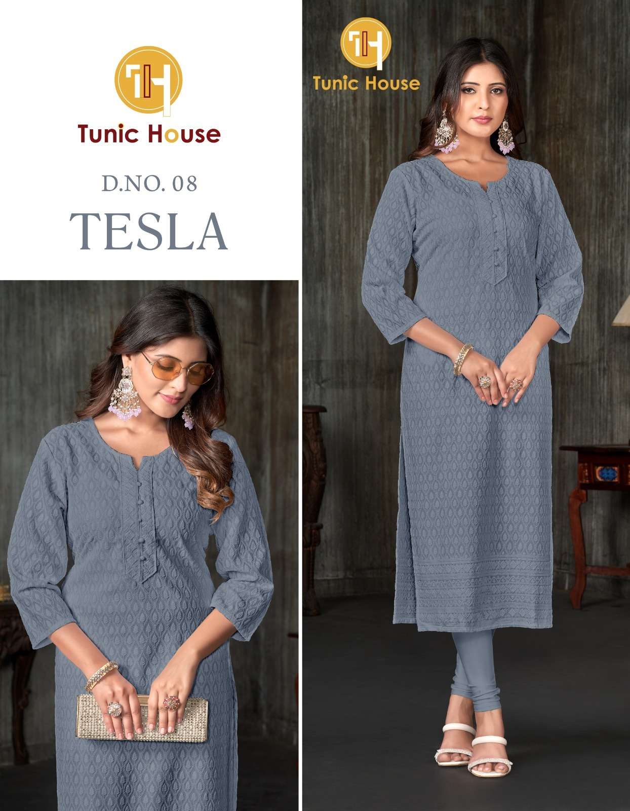 TUNIC HOUSE TESLA RAYON CHIKANKARI WORK FANCY LADIES KURTI 