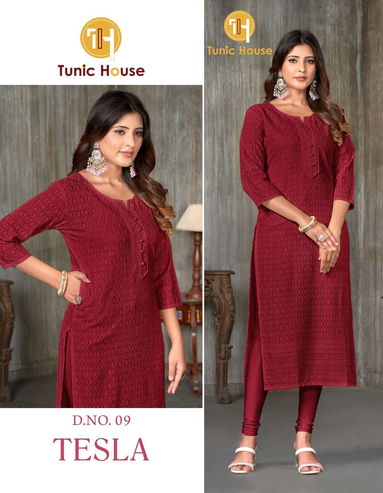 TUNIC HOUSE TESLA RAYON CHIKANKARI WORK FANCY LADIES KURTI 