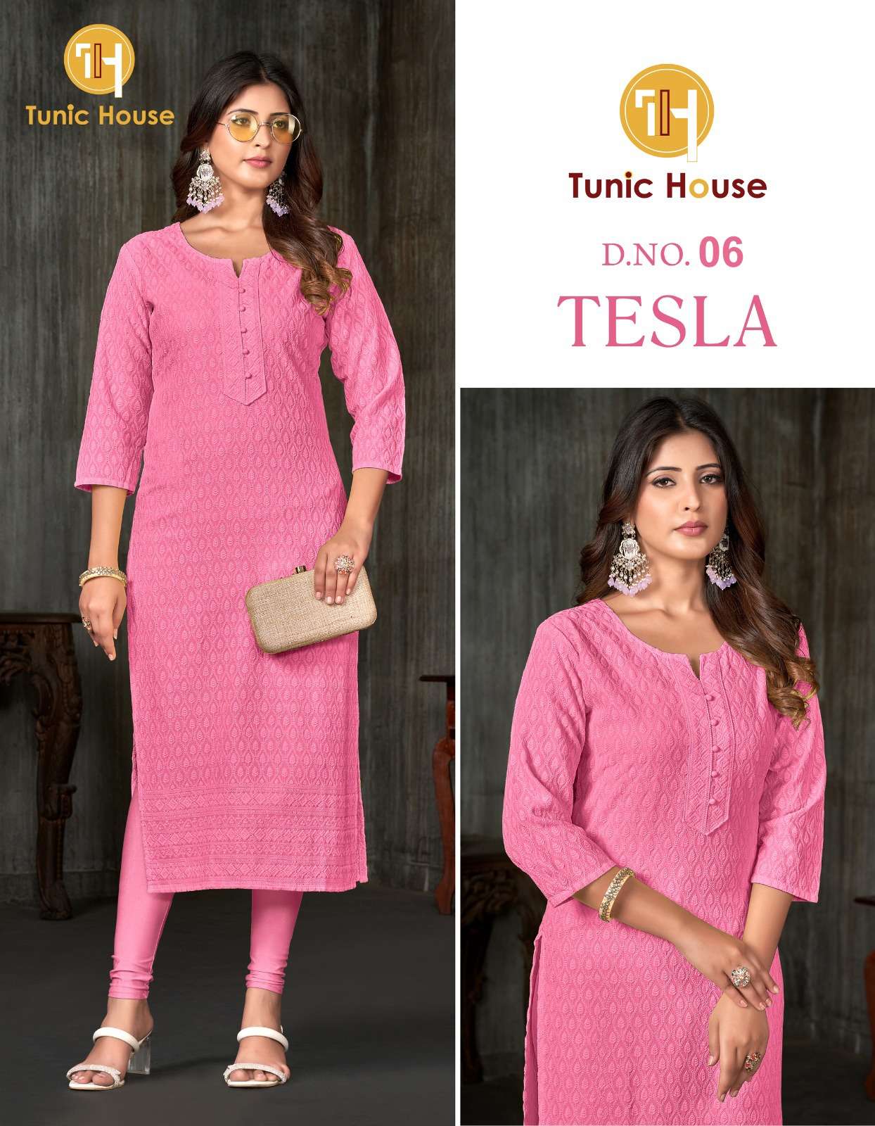 TUNIC HOUSE TESLA RAYON CHIKANKARI WORK FANCY LADIES KURTI 