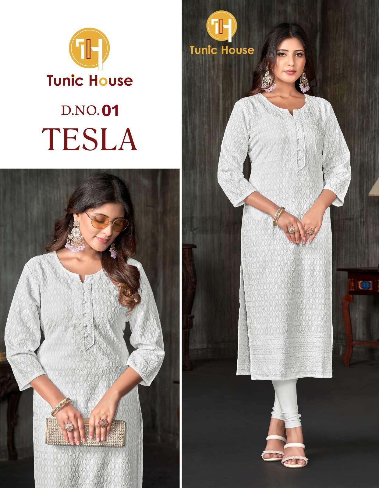 TUNIC HOUSE TESLA RAYON CHIKANKARI WORK FANCY LADIES KURTI 