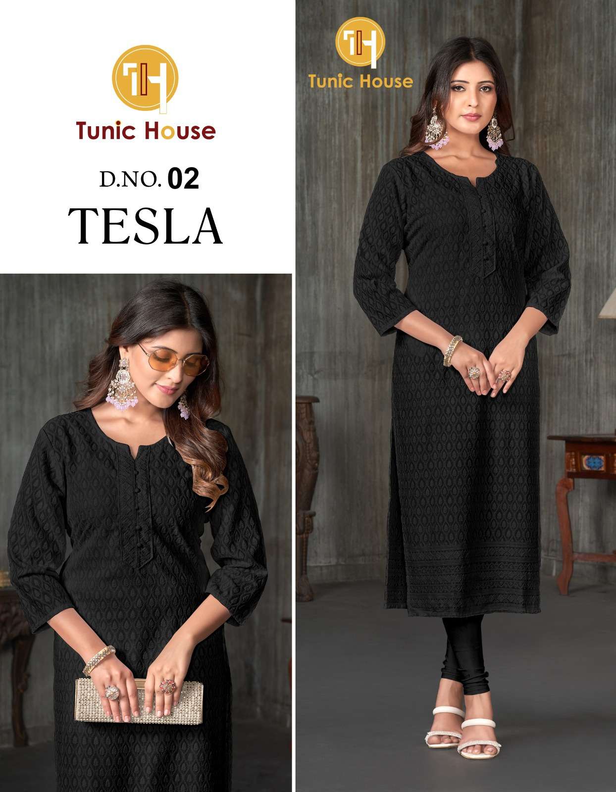 TUNIC HOUSE TESLA RAYON CHIKANKARI WORK FANCY LADIES KURTI 
