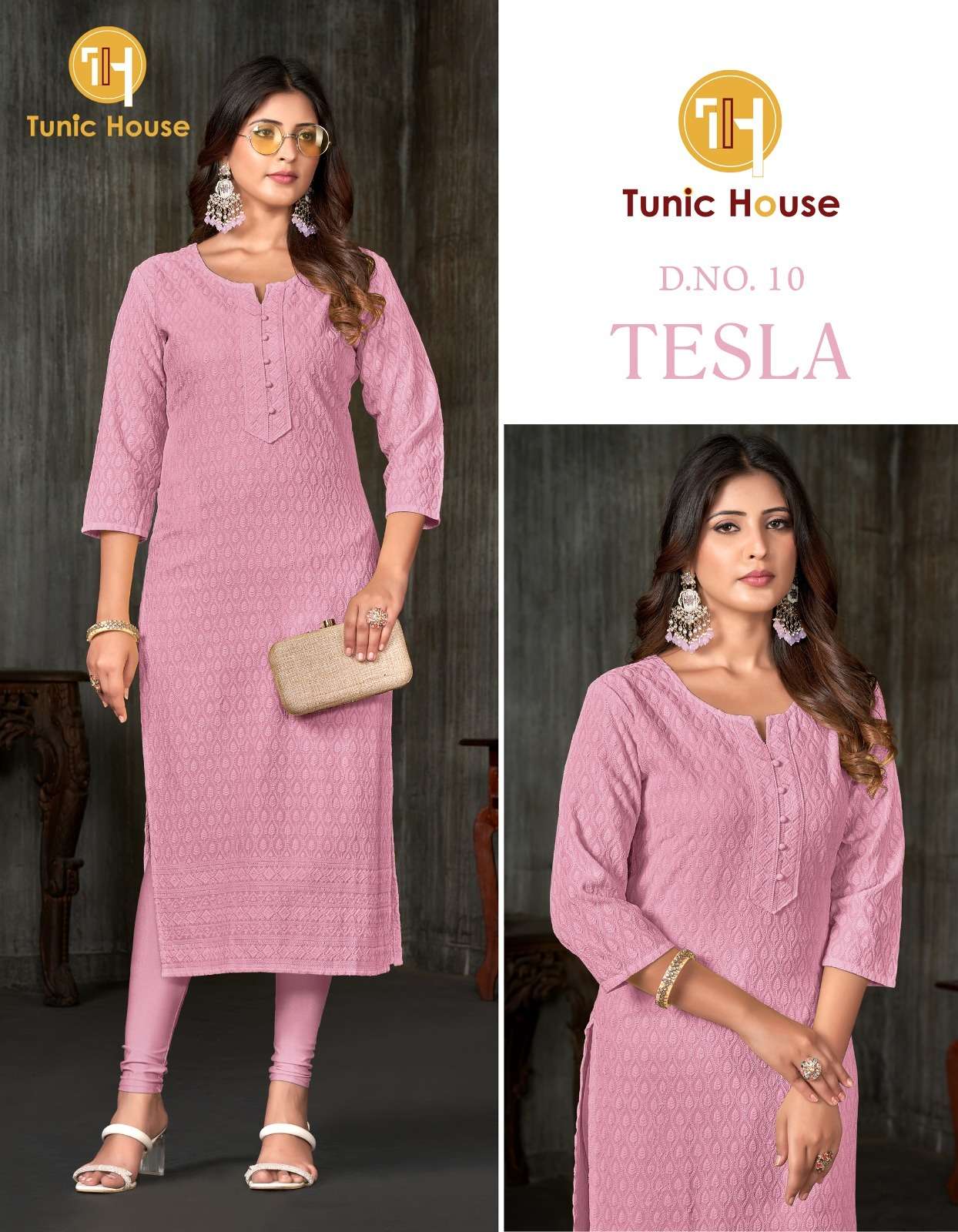 TUNIC HOUSE TESLA RAYON CHIKANKARI WORK FANCY LADIES KURTI 