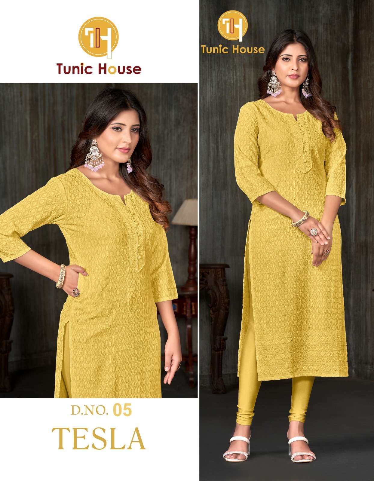 TUNIC HOUSE TESLA RAYON CHIKANKARI WORK FANCY LADIES KURTI 