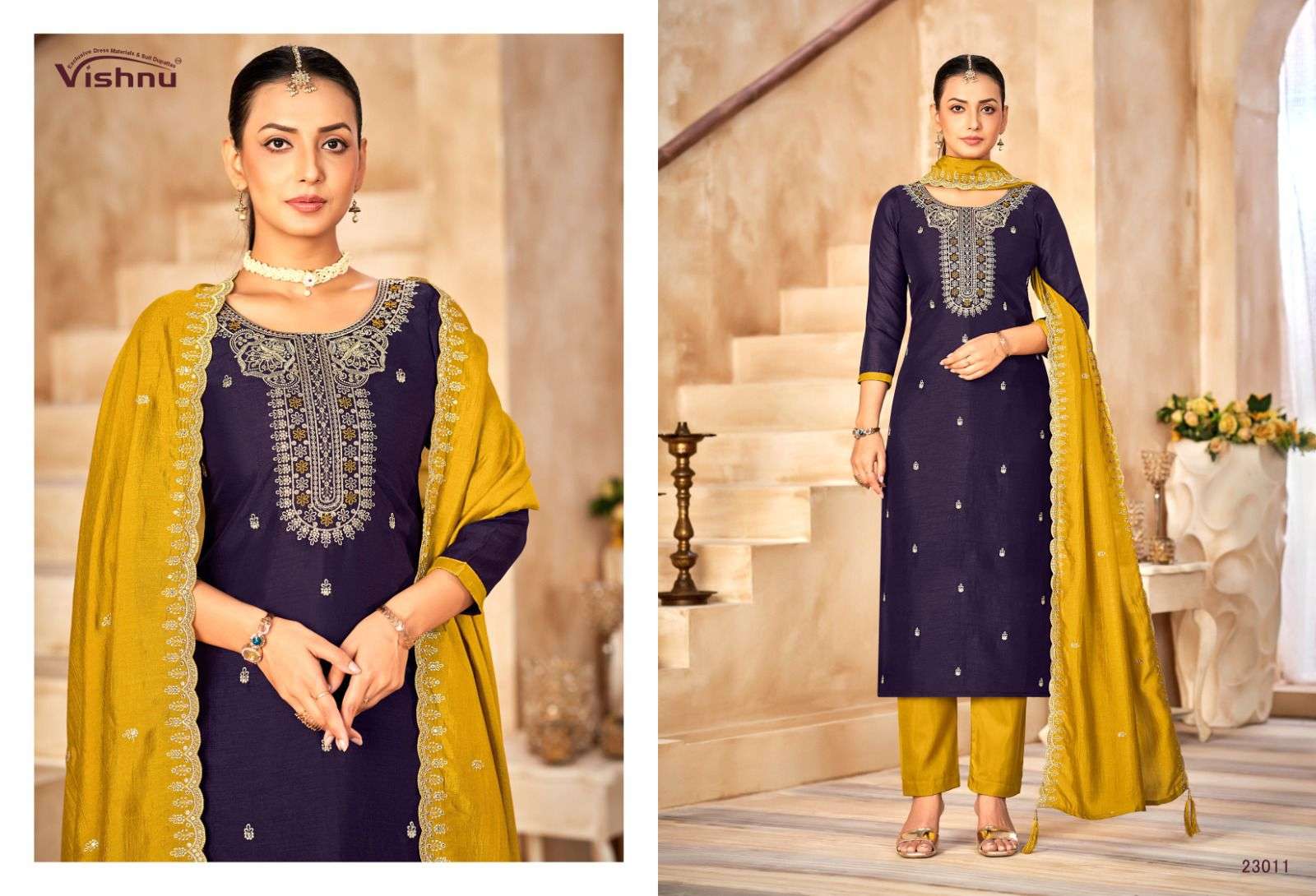 VISHNU IMPEX HASEENA VICHITRA SILK FANCY SWAROVSKI WORK SUIT