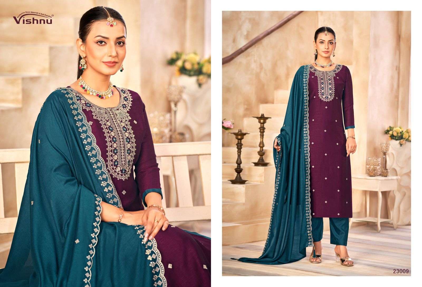VISHNU IMPEX HASEENA VICHITRA SILK FANCY SWAROVSKI WORK SUIT