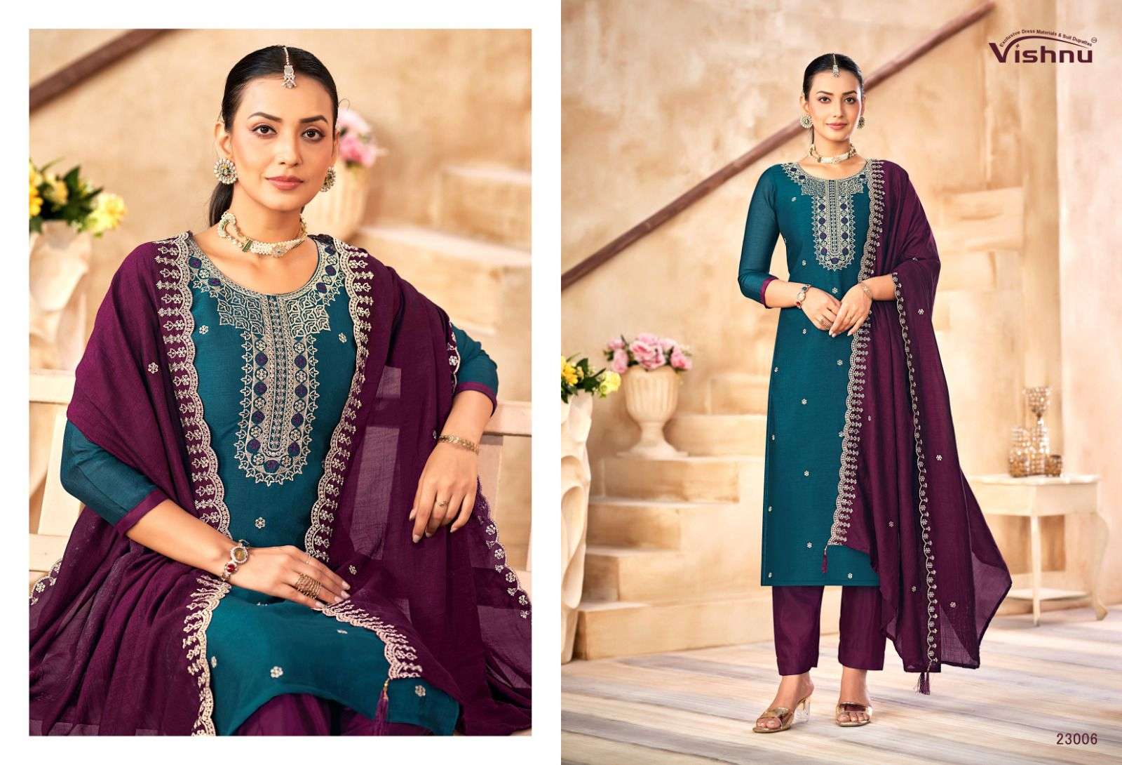 VISHNU IMPEX HASEENA VICHITRA SILK FANCY SWAROVSKI WORK SUIT