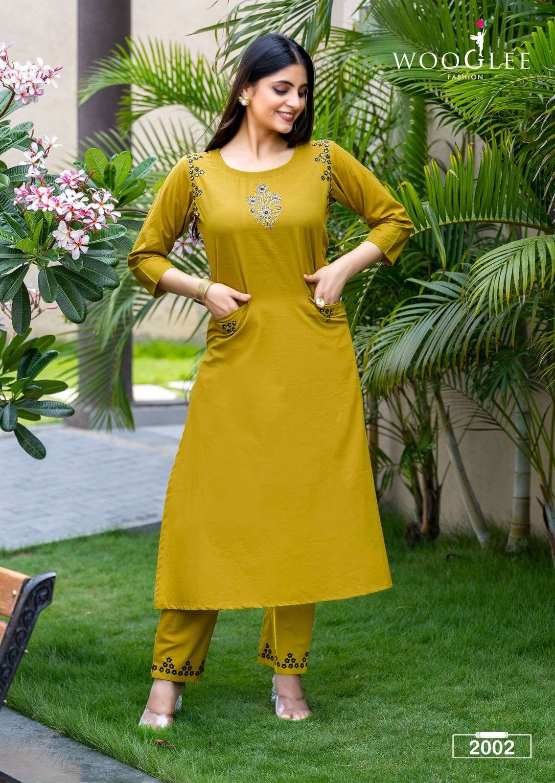 WOOGLEE MALVIKA COTTON FANCY HAND WORKS KURTI WITH BOTTOM SET
